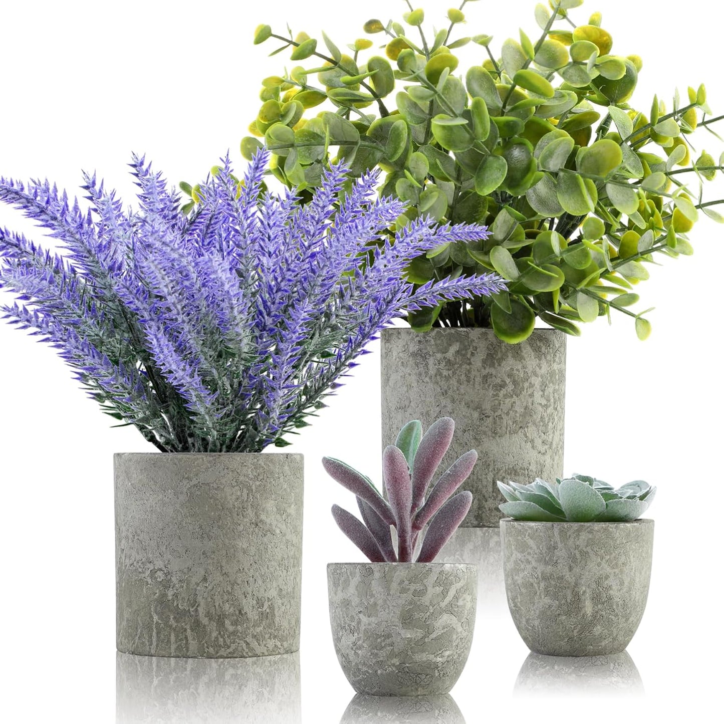 ALAGIRLS 4 Packs Fake Plants Small Artificial Plants Indoor Eucalyptus Rosemary Succulents Plants Potted Faux Plants for Home Indoor Office Bathroom Living Room Decor