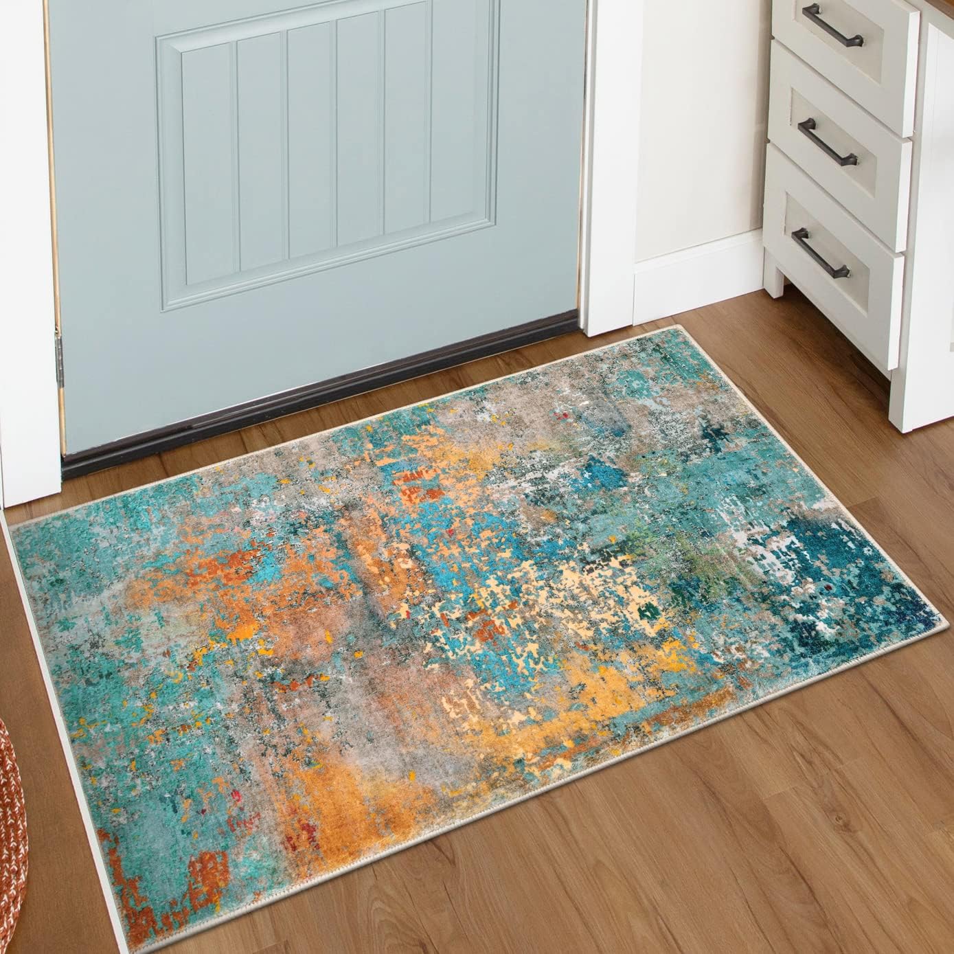 Lahome Modern Abstract Living Room Rug 8x10, Washable 8x10 Area Rugs for Bedroom Stain Resistant Non Slip, Large Red Soft Indoor Carpet for Dining Room Table Home Decor