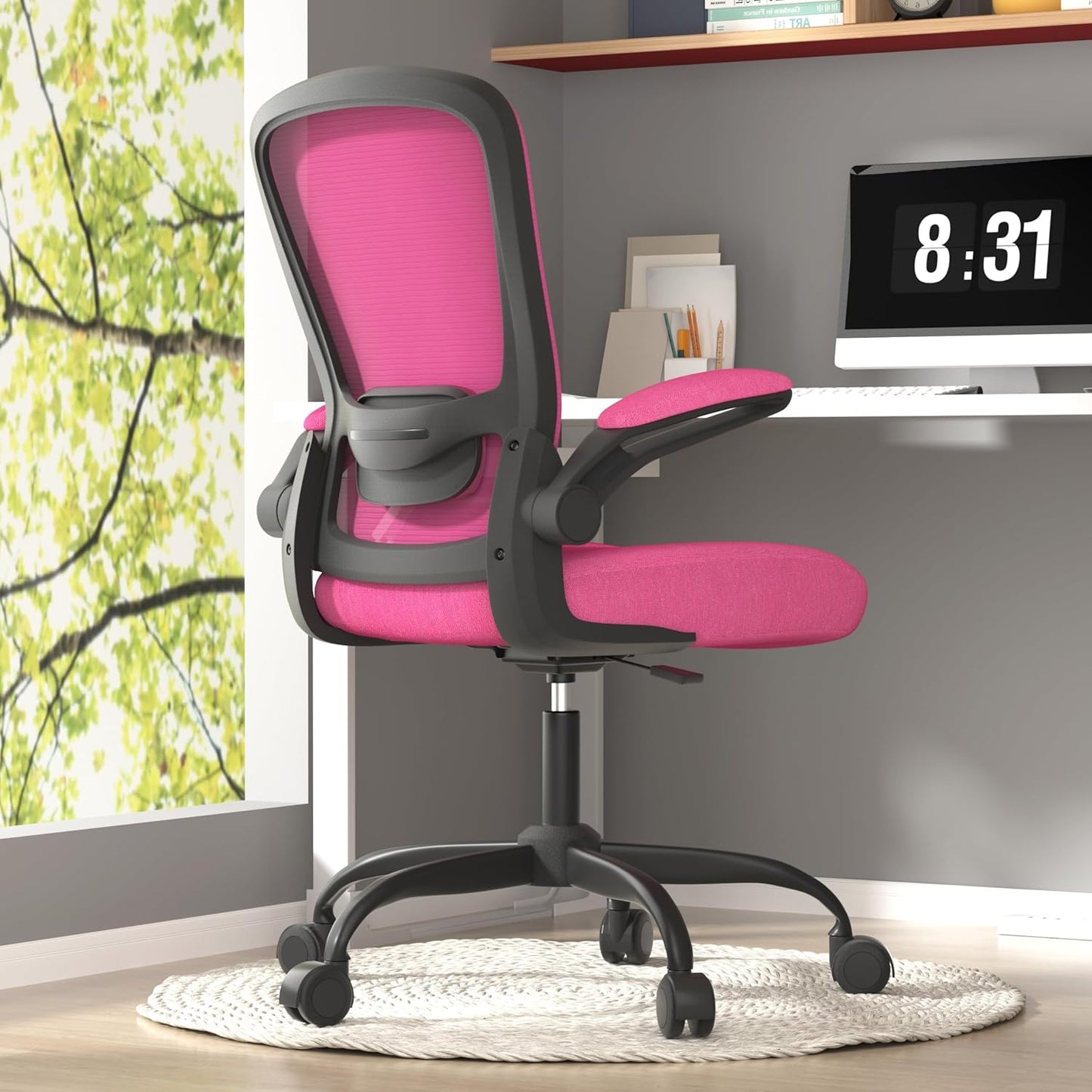 Mimoglad Ergonomic Office Chair - BIFMA Certified, Flip-up Armrests & 135° Recline, Adjustable Lumbar Support - Space-Saving Task Chair for Business/Team Office & Home (Black, 300lbs)