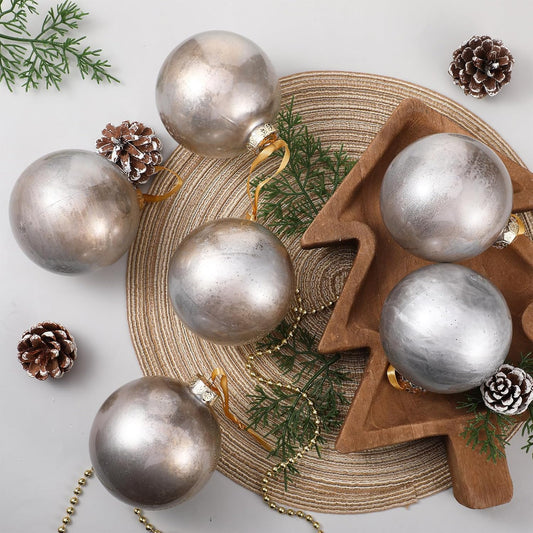 6 Pcs Vintage Mercury Christmas Balls Ornament Hanging Shatterproof Plastic Ball Rustic Styles Silver Christmas Ornaments for Xmas Tree Wreath Mantel Holiday Party Decor Gifts (3.94 Inch)