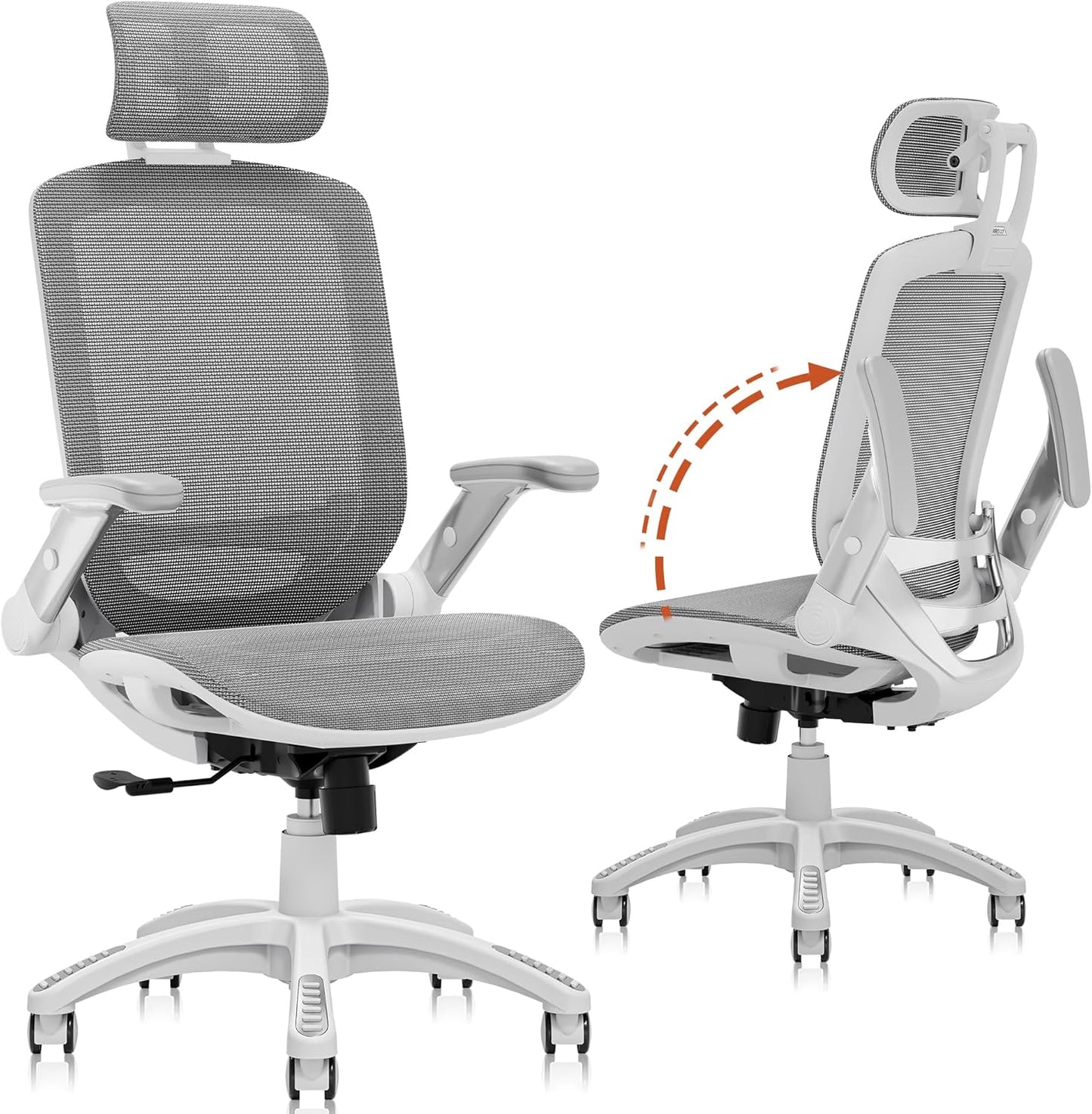 GABRYLLY Ergonomic Office Chair, High Back Home Desk Chair with Headrest, Flip-Up Arms, 90-120° Tilt Lock and Wide Cushion, Big and Tall Mesh Chairs for Man Woman, Black Task Chair