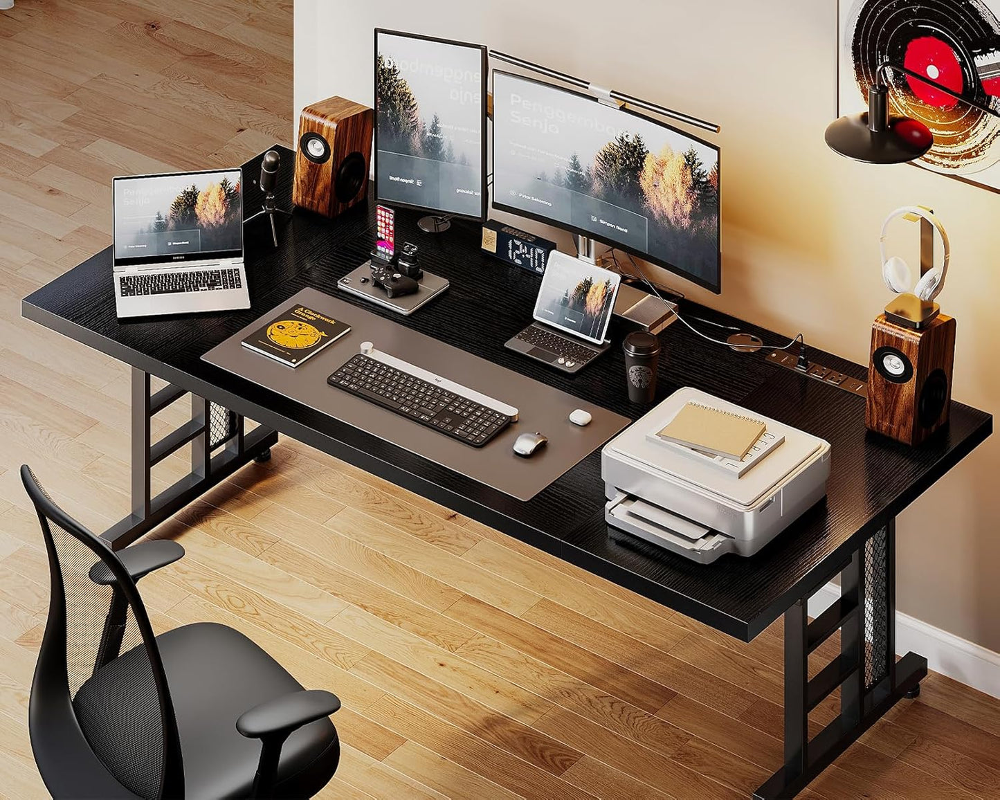 Coleshome 71 Inch Executive Desk with USB Ports, Computer Office Desk, Large Mordern Writing Table, Workstation Business Furniture for Home Office, Black