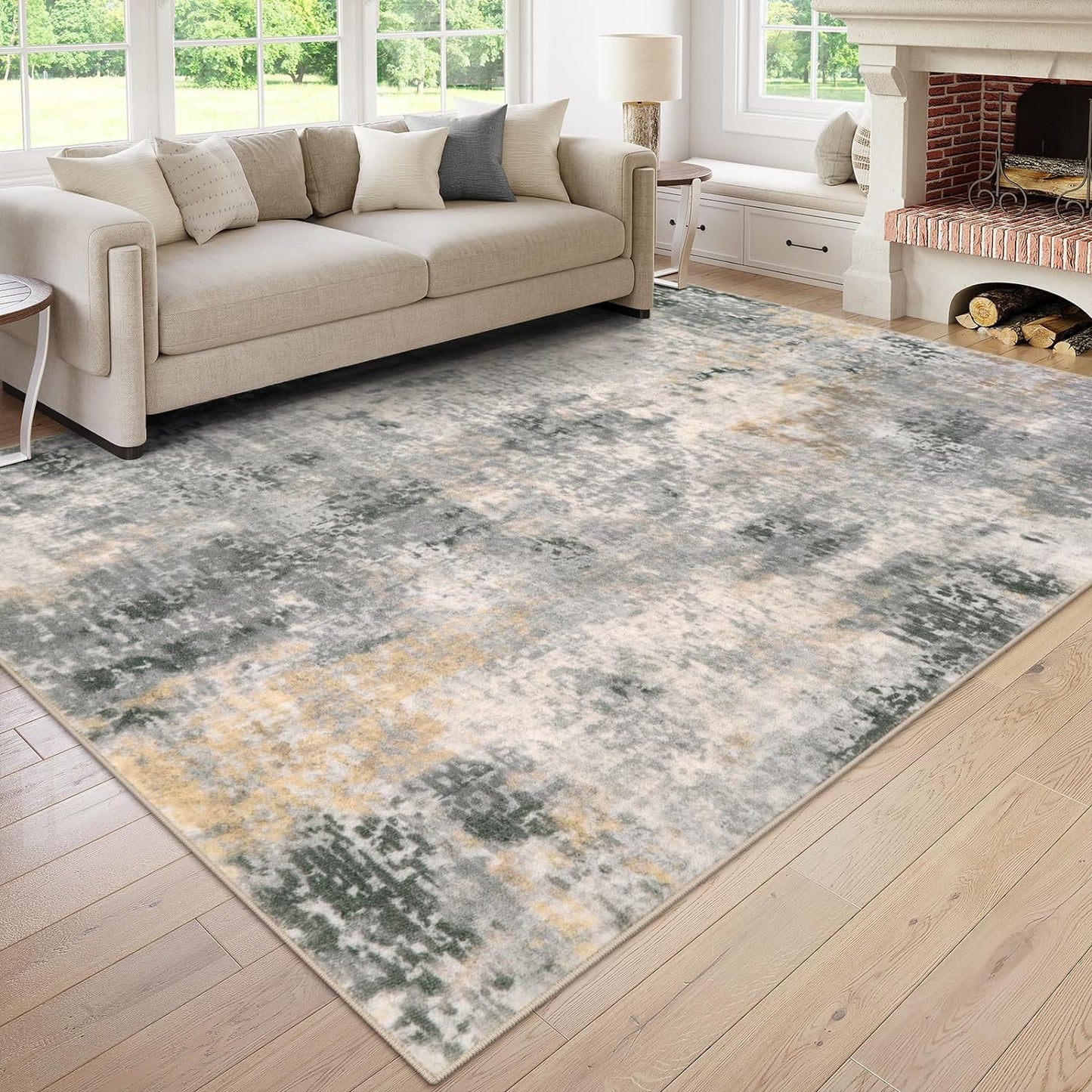 Lahome Modern Abstract Living Room Rug 8x10, Washable 8x10 Area Rugs for Bedroom Stain Resistant Non Slip, Large Red Soft Indoor Carpet for Dining Room Table Home Decor