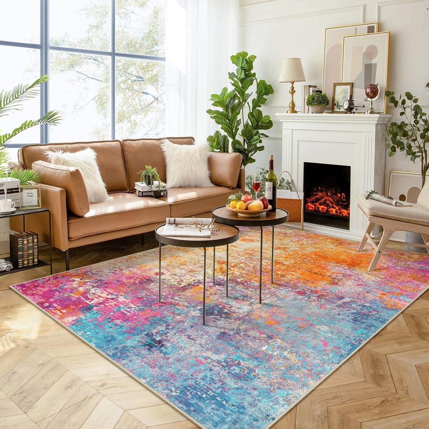 Lahome Modern Abstract Living Room Rug 8x10, Washable 8x10 Area Rugs for Bedroom Stain Resistant Non Slip, Large Red Soft Indoor Carpet for Dining Room Table Home Decor