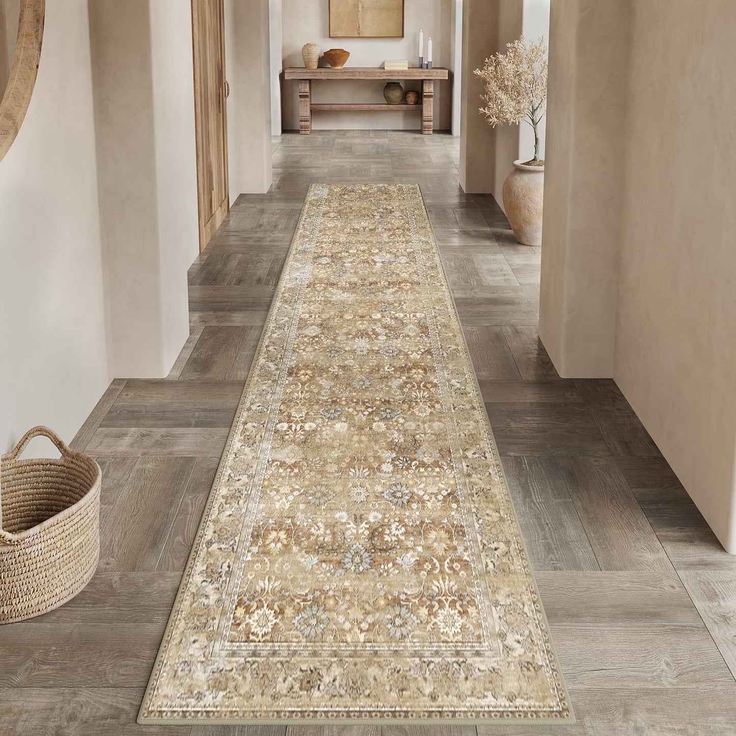 8x10 Machine Washable Rugs Brown Hallway Large Area Rug Indoor Accent Rug Floral Low Pile Carpet Soft Throw Aesthetic Rug Bedroom Living Room Office Dining Room Kitchen Laundry Room