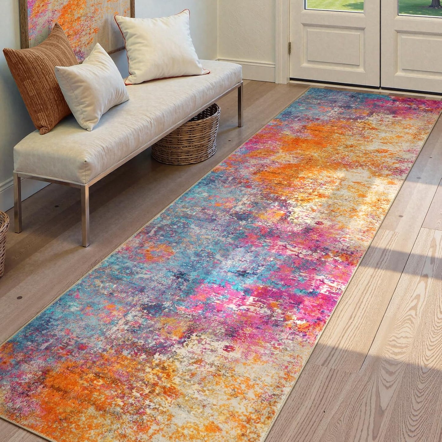 Lahome Modern Abstract Living Room Rug 8x10, Washable 8x10 Area Rugs for Bedroom Stain Resistant Non Slip, Large Red Soft Indoor Carpet for Dining Room Table Home Decor