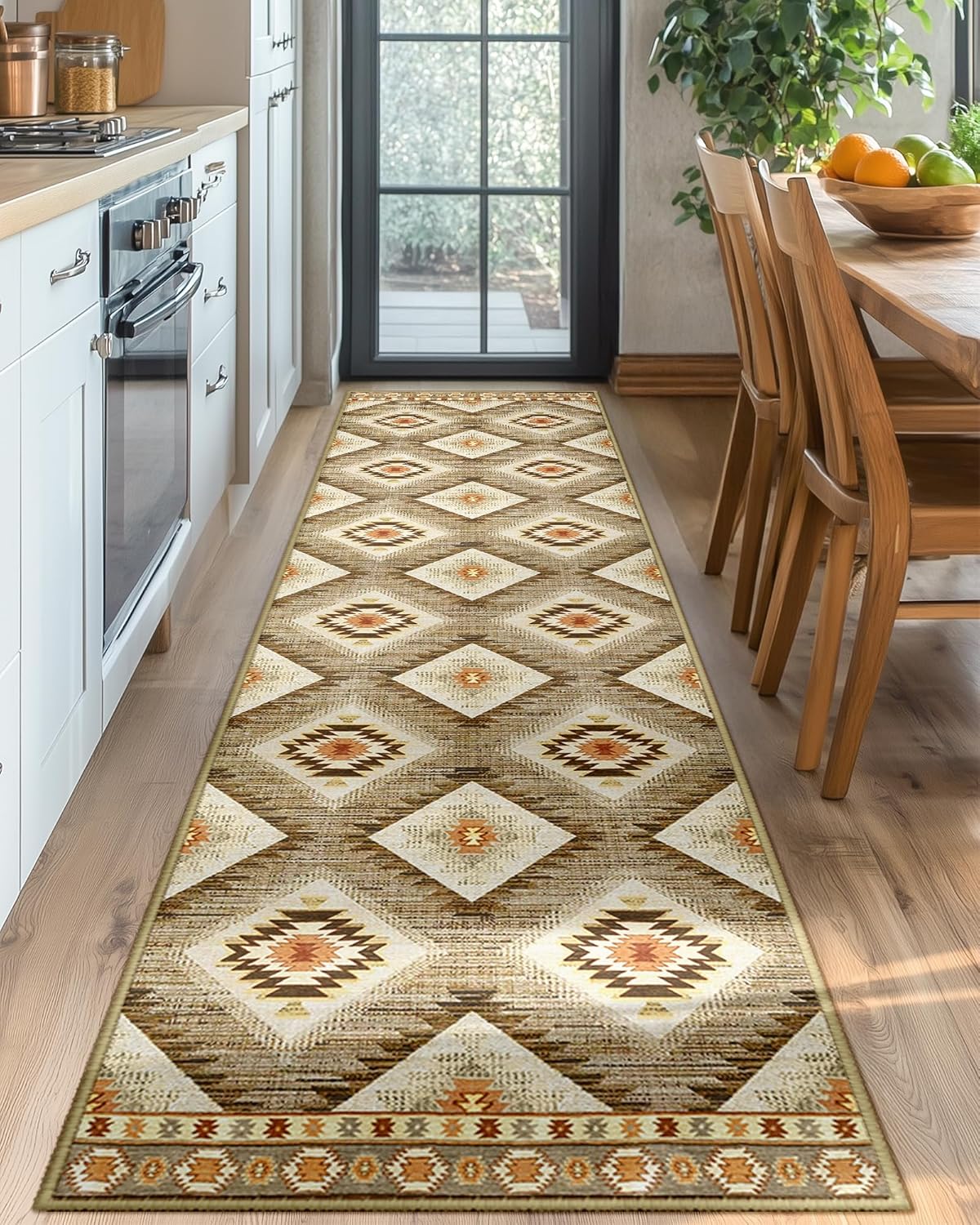 Area Rug 8x10 Rug Machine Washable Non-Slip Low Pile Print Pattern Western Rug for Living Room Bedroom Entryway Tribal Series -Cream/Camel