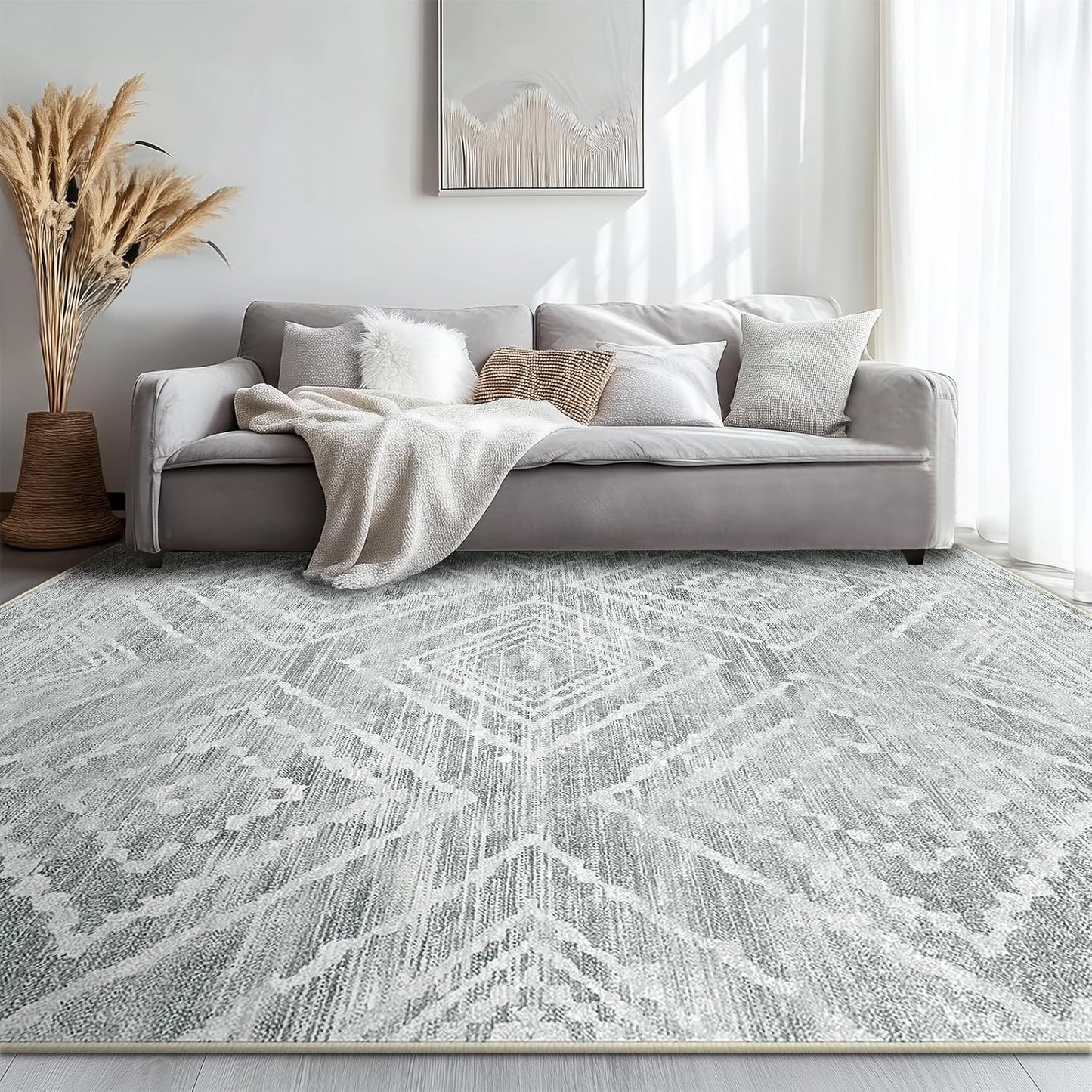 Area Rug 8x10 Rug Machine Washable Non-Slip Low Pile Print Pattern Western Rug for Living Room Bedroom Entryway Tribal Series -Cream/Camel