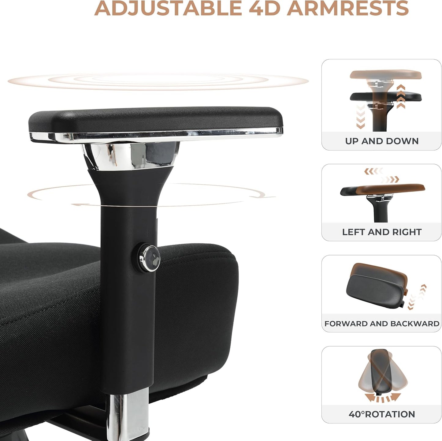 600lbs Big and Tall Office Chair,Oversized Ergonomic Breathable Mesh Desk Chair with W-Shape Thicken Seat Cushion,Computer Chair with Upgraded 4D Armrest,Lumbar Support for Heavy People All Day