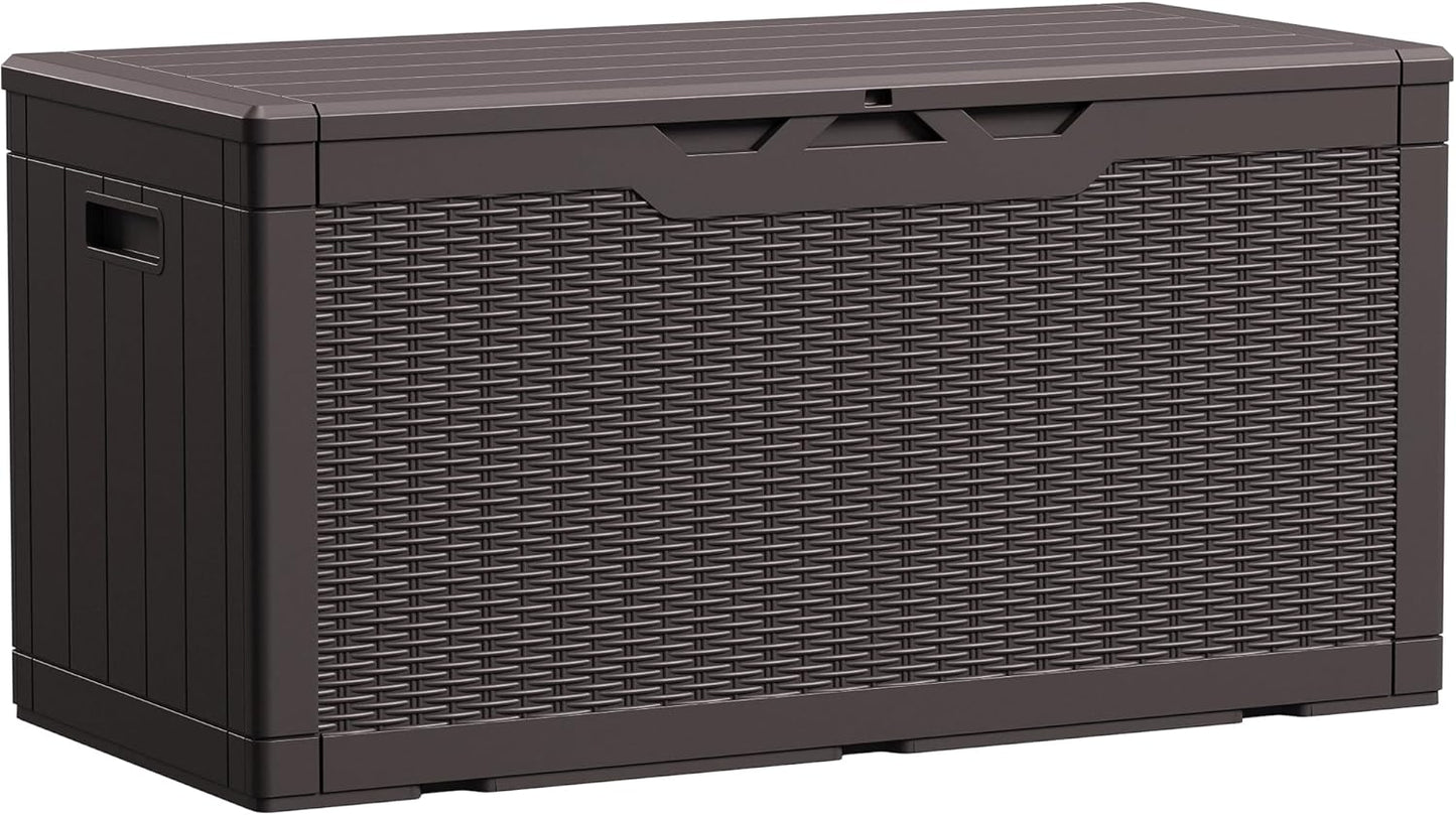 Devoko 100 Gallon Waterproof Large Resin Deck Box Indoor Outdoor Lockable Storage Container for Patio Furniture Cushions Garden Tools (100 Gallon, Black)