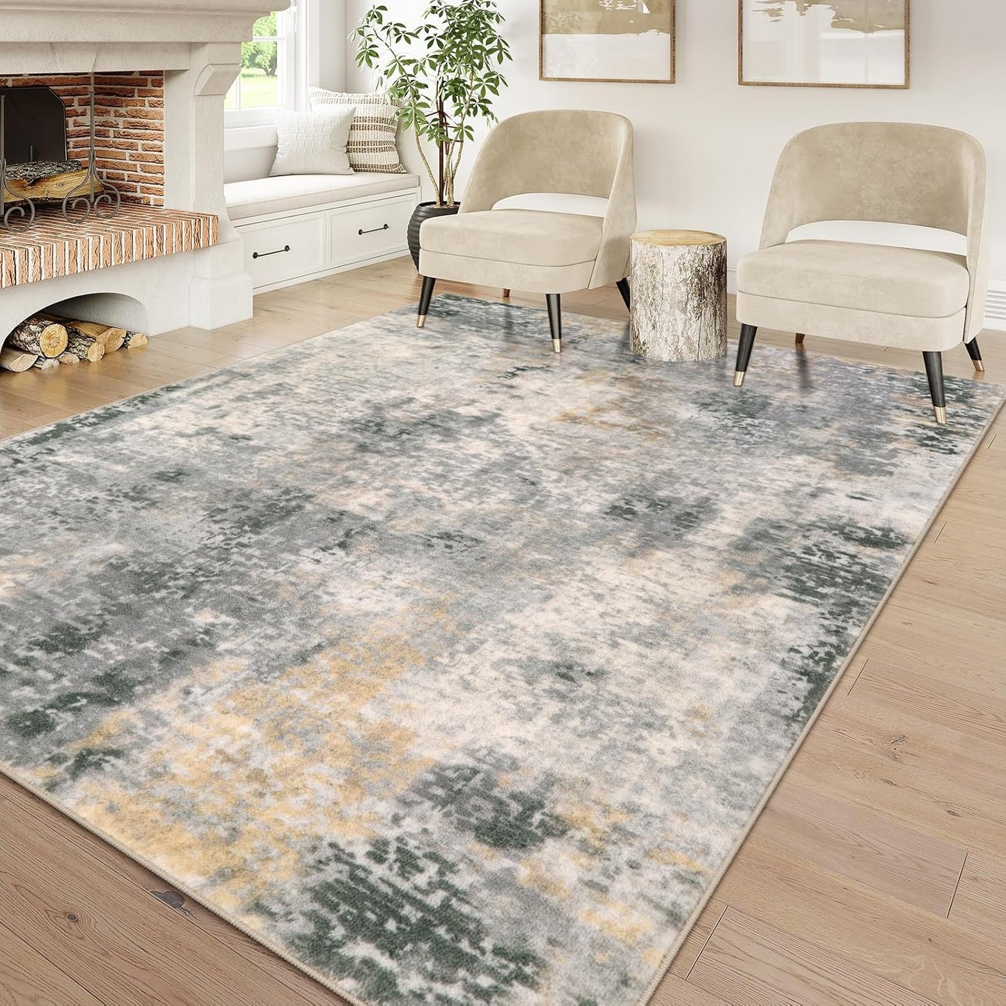 Lahome Modern Abstract Living Room Rug 8x10, Washable 8x10 Area Rugs for Bedroom Stain Resistant Non Slip, Large Red Soft Indoor Carpet for Dining Room Table Home Decor