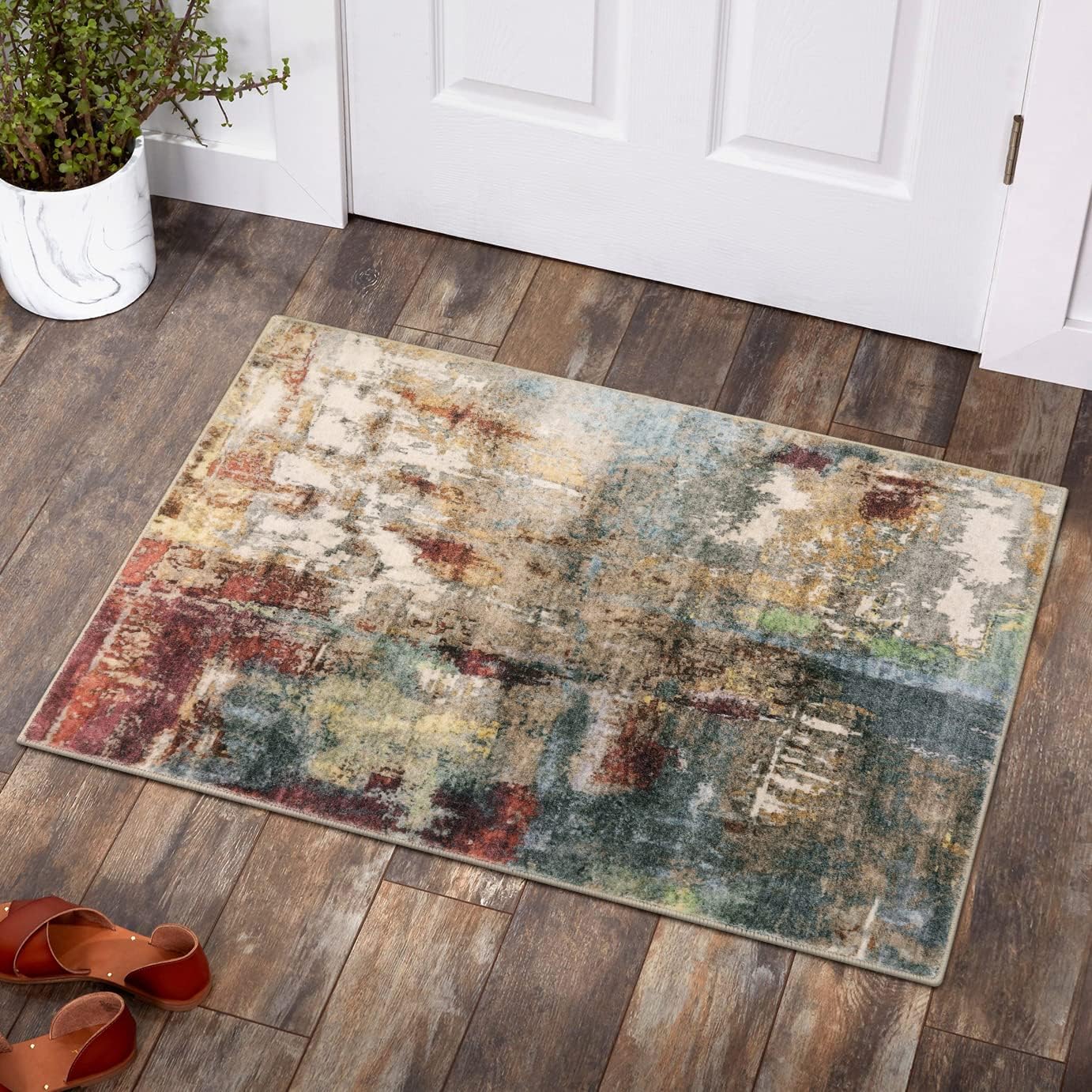 Lahome Modern Abstract Living Room Rug 8x10, Washable 8x10 Area Rugs for Bedroom Stain Resistant Non Slip, Large Red Soft Indoor Carpet for Dining Room Table Home Decor