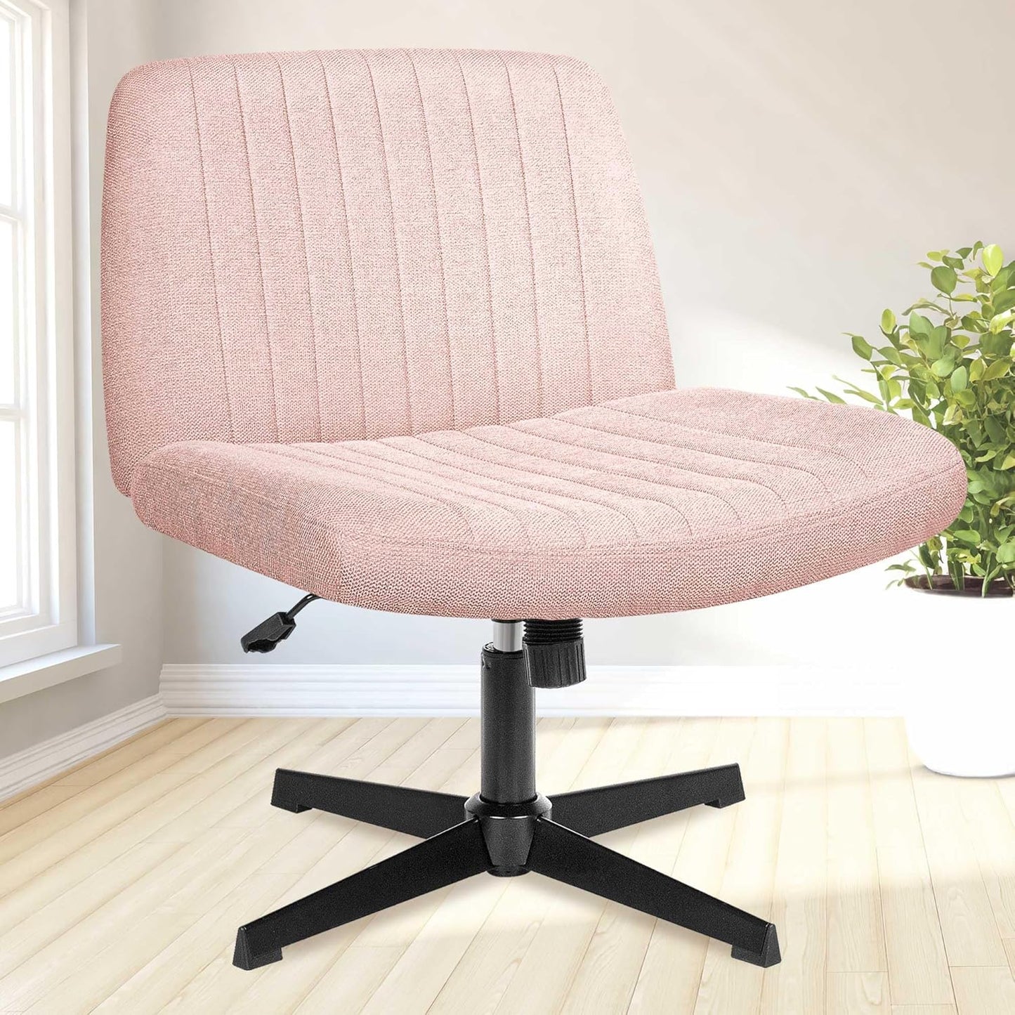 NEO CHAIR Criss Cross Wide Chair Comfy No Wheels Armless Cross Legged Swivel Office Vanity Desk Chair Adjustable Computer Task for Home Office Fabric (Ivory)