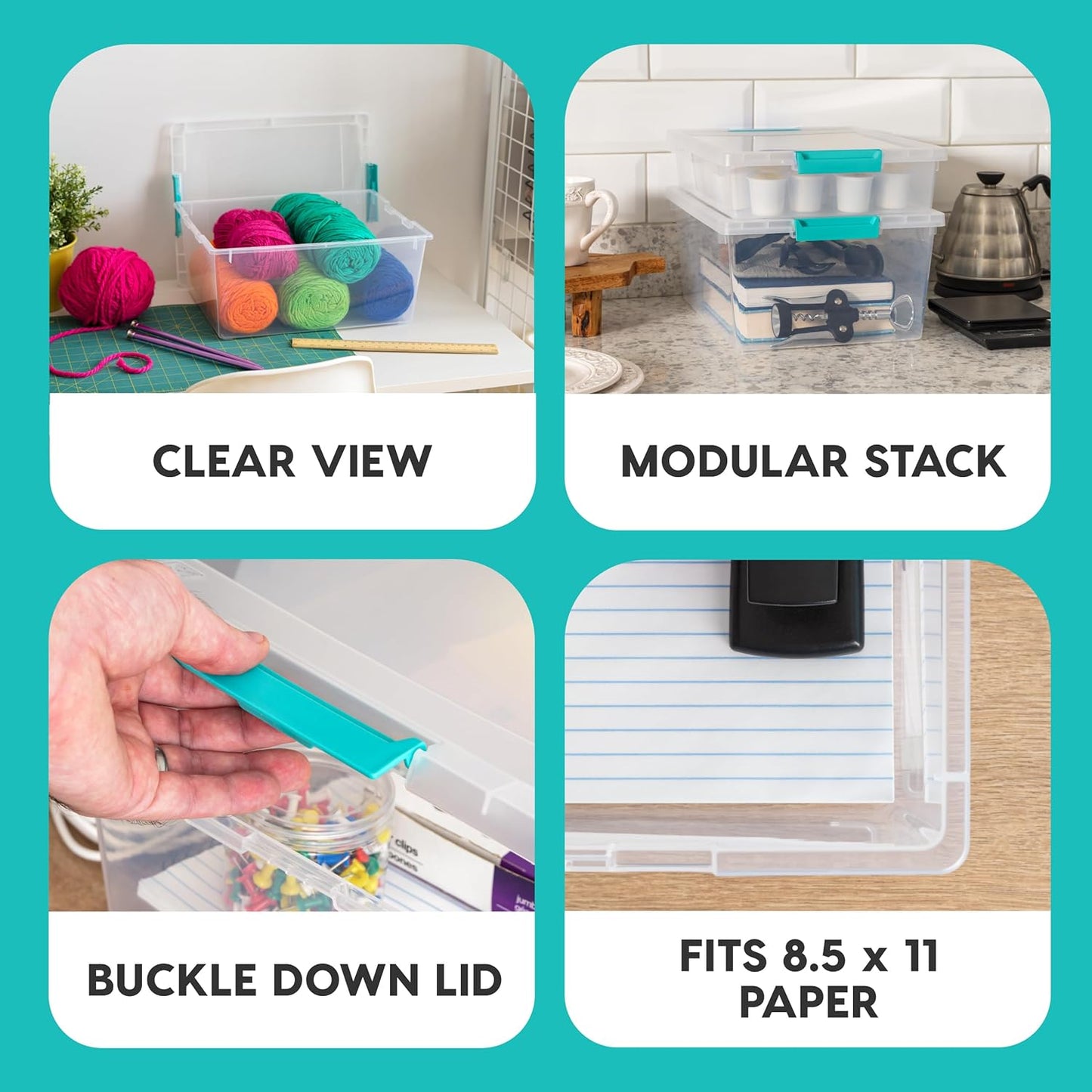 IRIS USA 12 Qt. Plastic Storage Bins Containers with Lids, 4 Pack, Sensory Bin, Craft Storage, Craft Organizers and Storage, Organizing Container for Home, Office and Art Supplies, Stackable, Clear