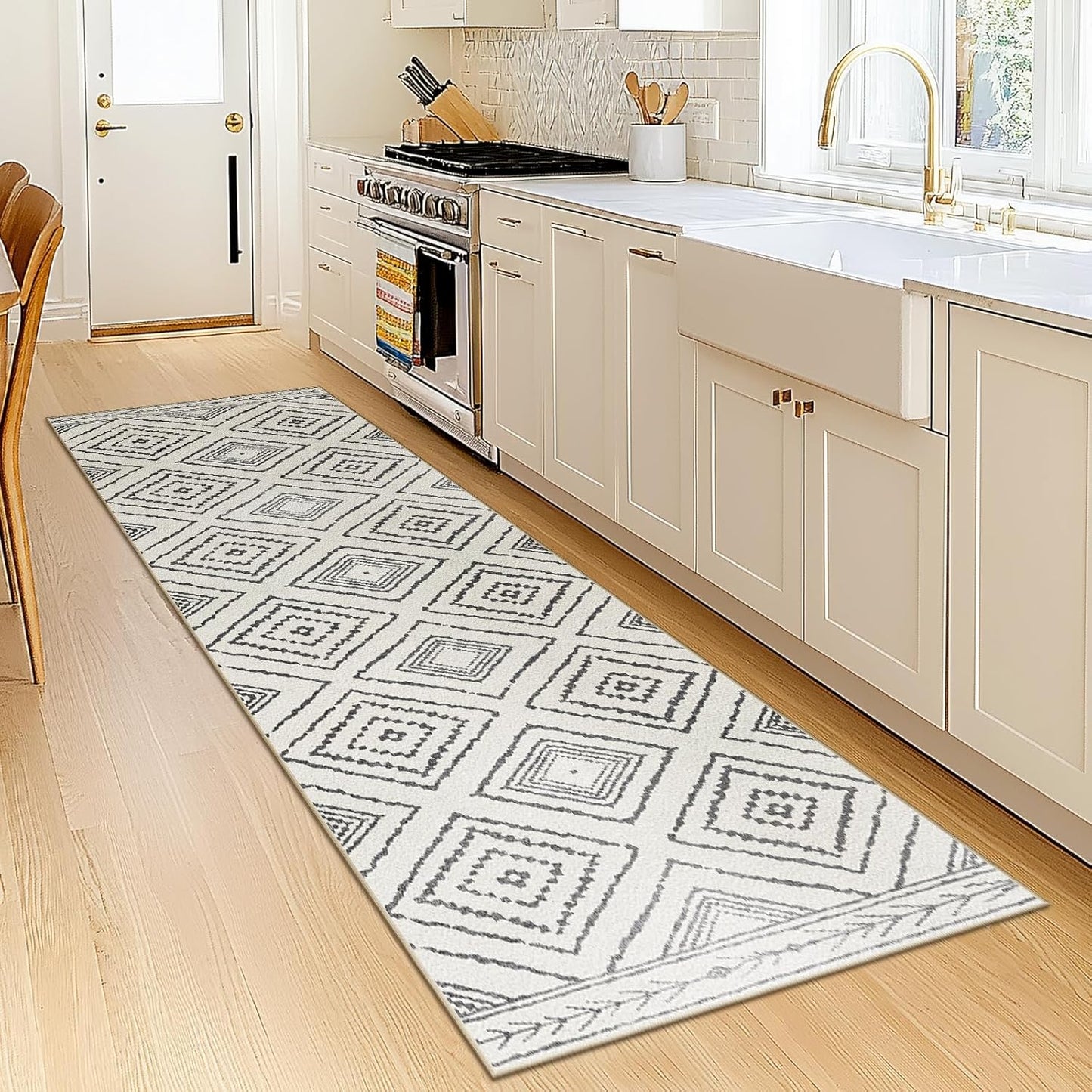 Area Rug 8x10 Rug Machine Washable Non-Slip Low Pile Print Pattern Western Rug for Living Room Bedroom Entryway Tribal Series -Cream/Camel