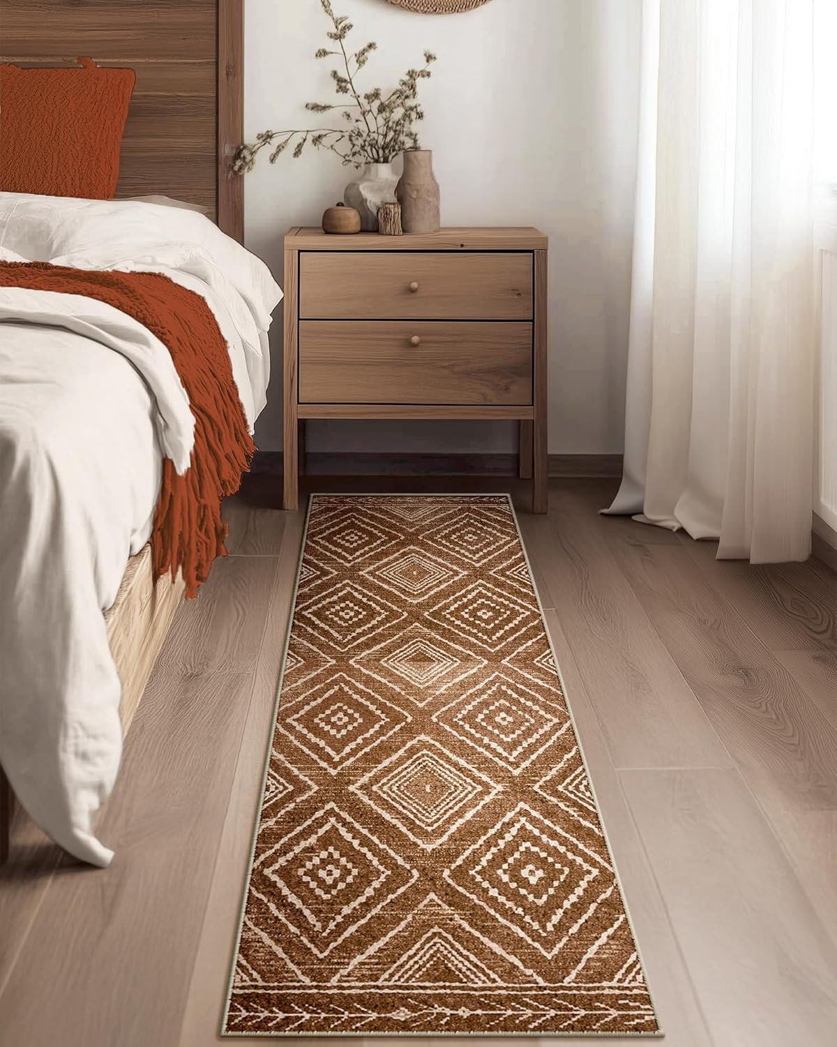 Area Rug 8x10 Rug Machine Washable Non-Slip Low Pile Print Pattern Western Rug for Living Room Bedroom Entryway Tribal Series -Cream/Camel