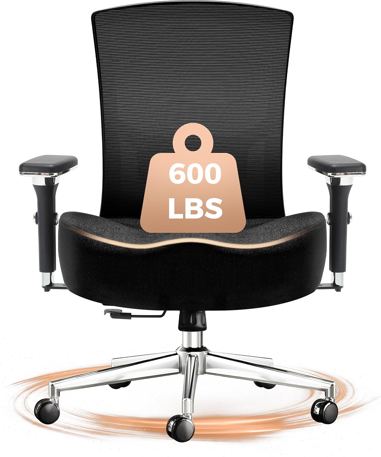 600lbs Big and Tall Office Chair,Oversized Ergonomic Breathable Mesh Desk Chair with W-Shape Thicken Seat Cushion,Computer Chair with Upgraded 4D Armrest,Lumbar Support for Heavy People All Day