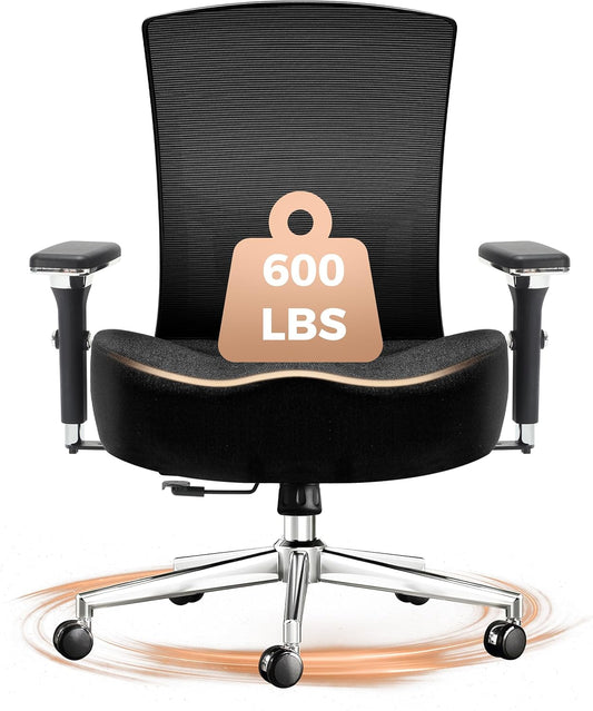 600lbs Big and Tall Office Chair,Oversized Ergonomic Breathable Mesh Desk Chair with W-Shape Thicken Seat Cushion,Computer Chair with Upgraded 4D Armrest,Lumbar Support for Heavy People All Day