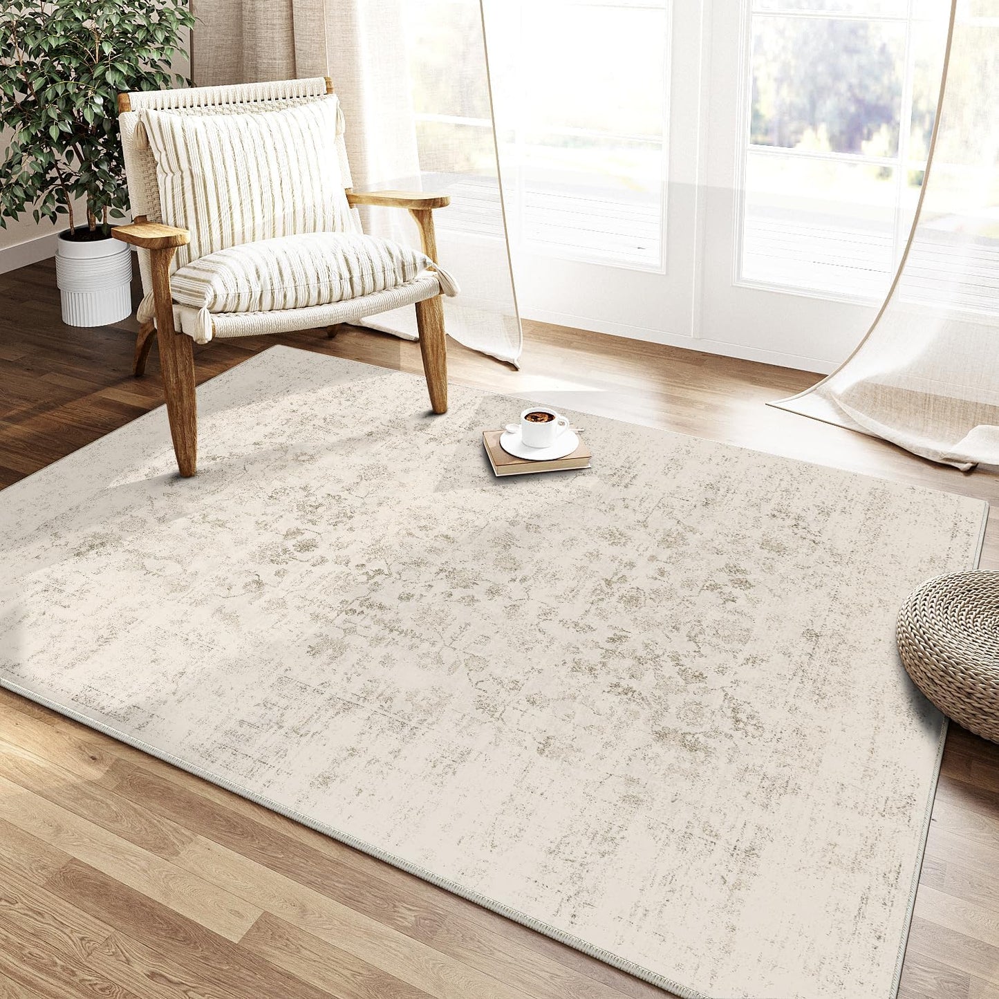 8x10 Machine Washable Rugs Brown Hallway Large Area Rug Indoor Accent Rug Floral Low Pile Carpet Soft Throw Aesthetic Rug Bedroom Living Room Office Dining Room Kitchen Laundry Room