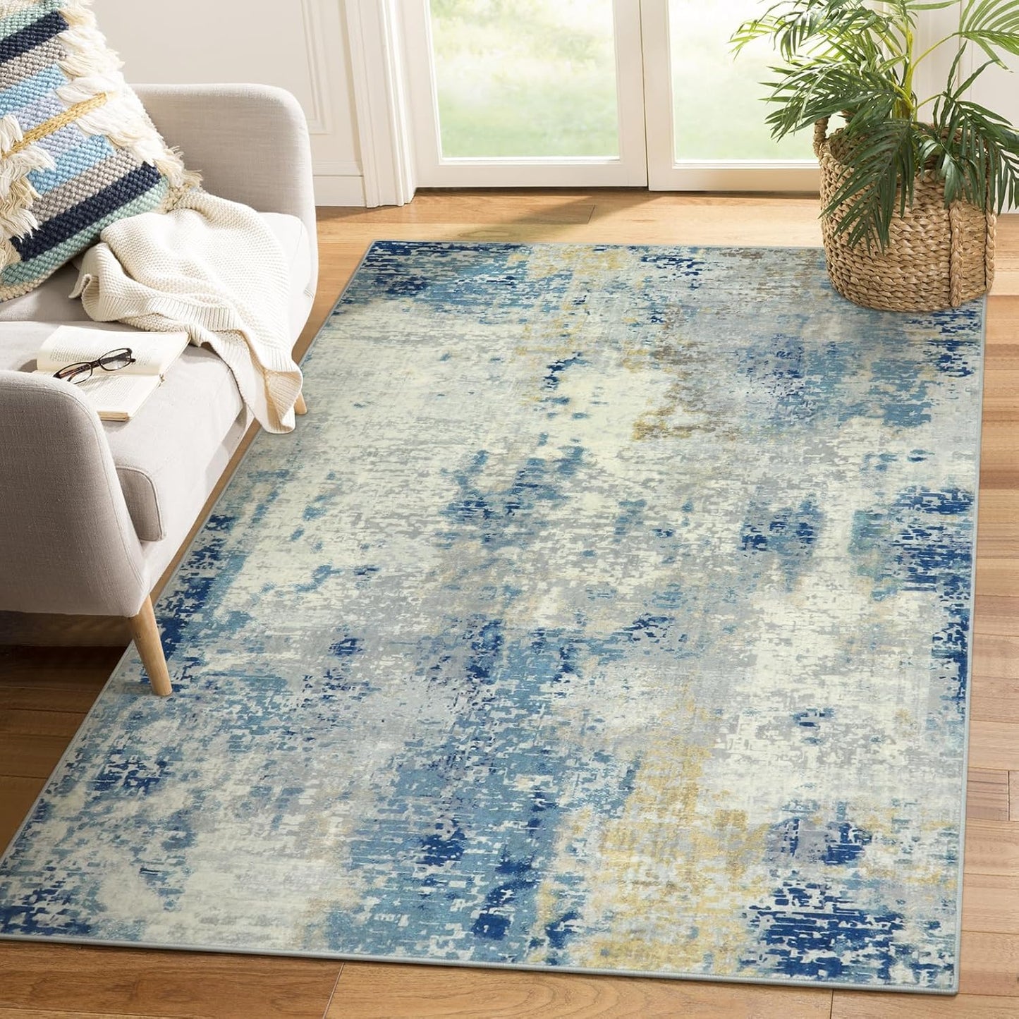 Lahome Modern Abstract Living Room Rug 8x10, Washable 8x10 Area Rugs for Bedroom Stain Resistant Non Slip, Large Red Soft Indoor Carpet for Dining Room Table Home Decor