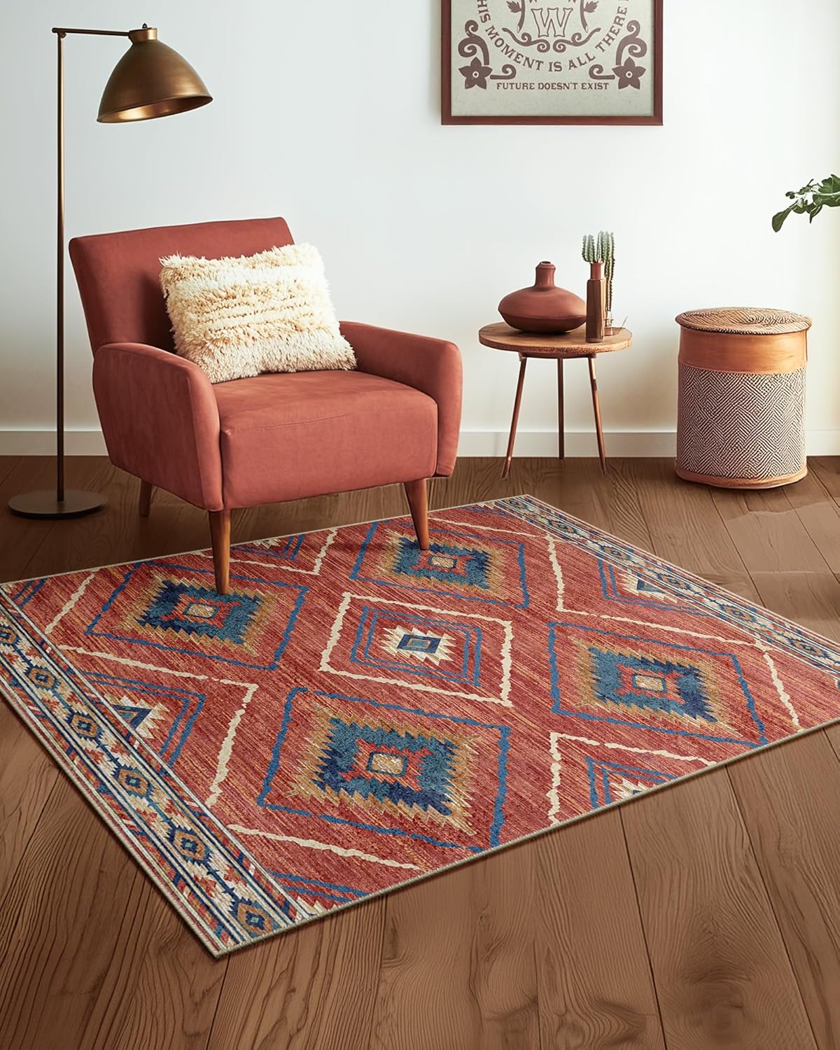Area Rug 8x10 Rug Machine Washable Non-Slip Low Pile Print Pattern Western Rug for Living Room Bedroom Entryway Tribal Series -Cream/Camel