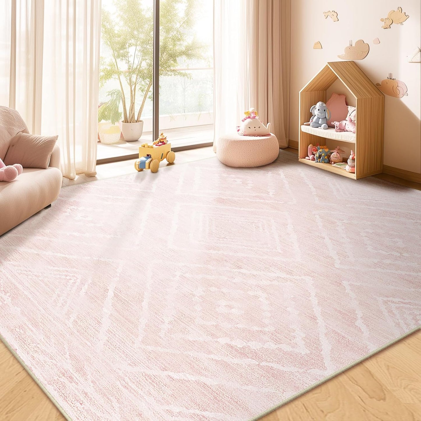 Area Rug 8x10 Rug Machine Washable Non-Slip Low Pile Print Pattern Western Rug for Living Room Bedroom Entryway Tribal Series -Cream/Camel