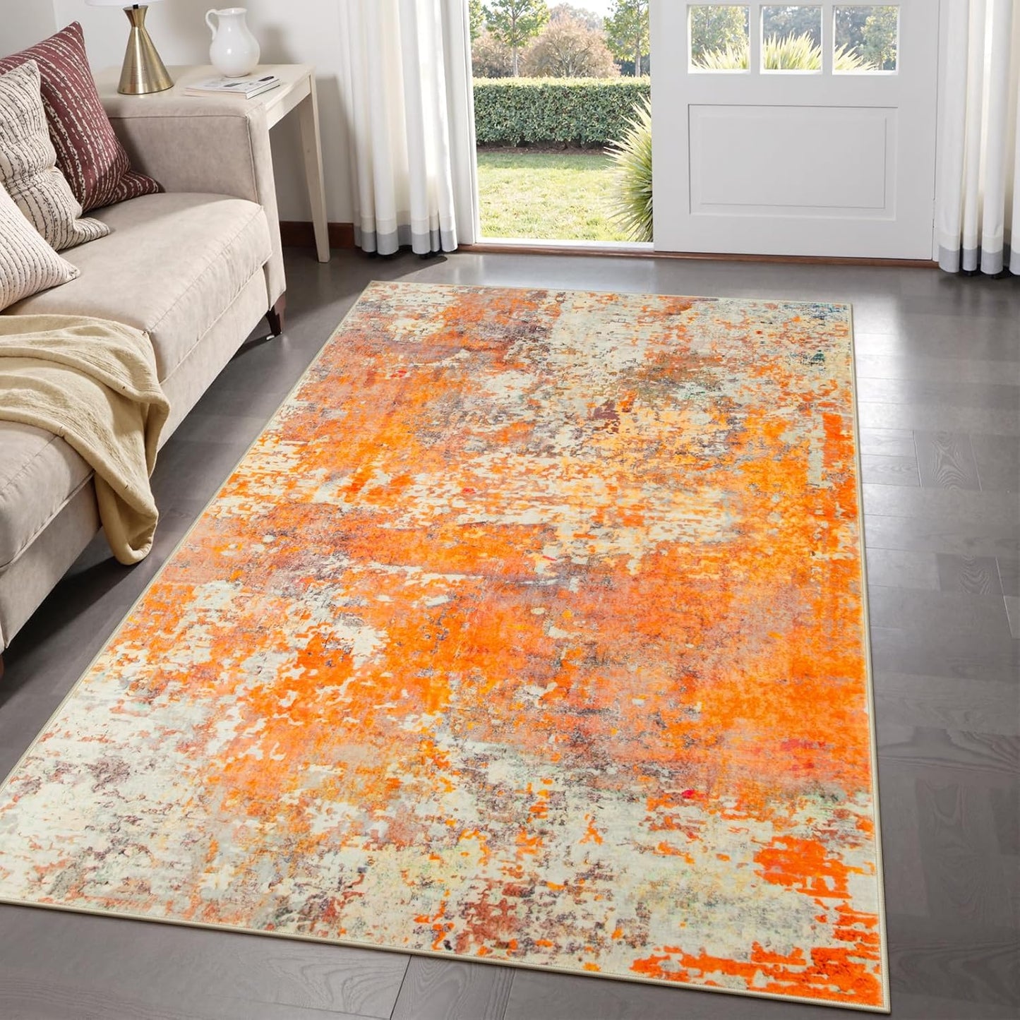 Lahome Modern Abstract Living Room Rug 8x10, Washable 8x10 Area Rugs for Bedroom Stain Resistant Non Slip, Large Red Soft Indoor Carpet for Dining Room Table Home Decor