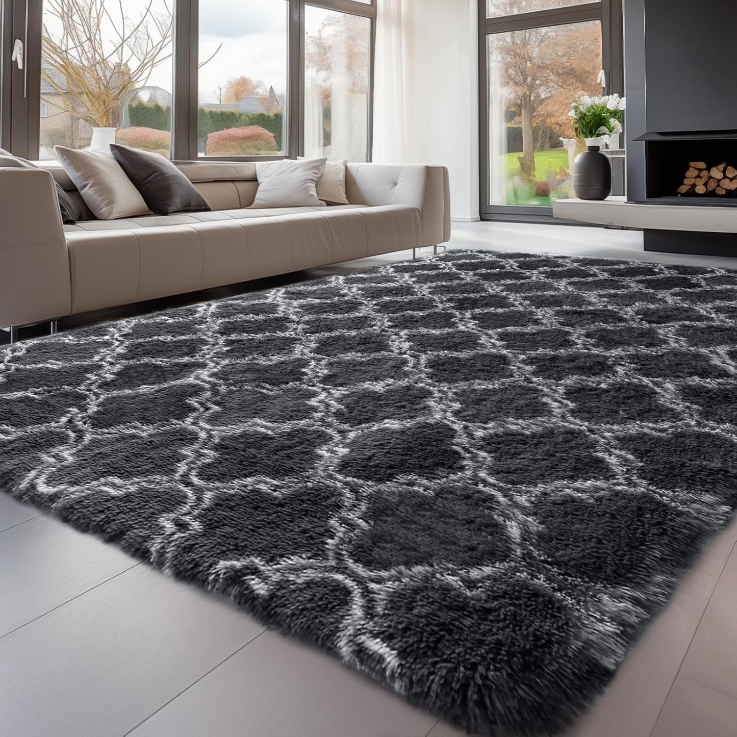 Sour Lemon 10x14 Area Rugs for Bedroom, Fluffy Rugs for Living Room, Large Area Rug Shag Shaggy Carpet Soft Plush Furry Bedside Rug, Machine Washable Area Rugs for Kids Girls Boys Home Decor Anti Slip