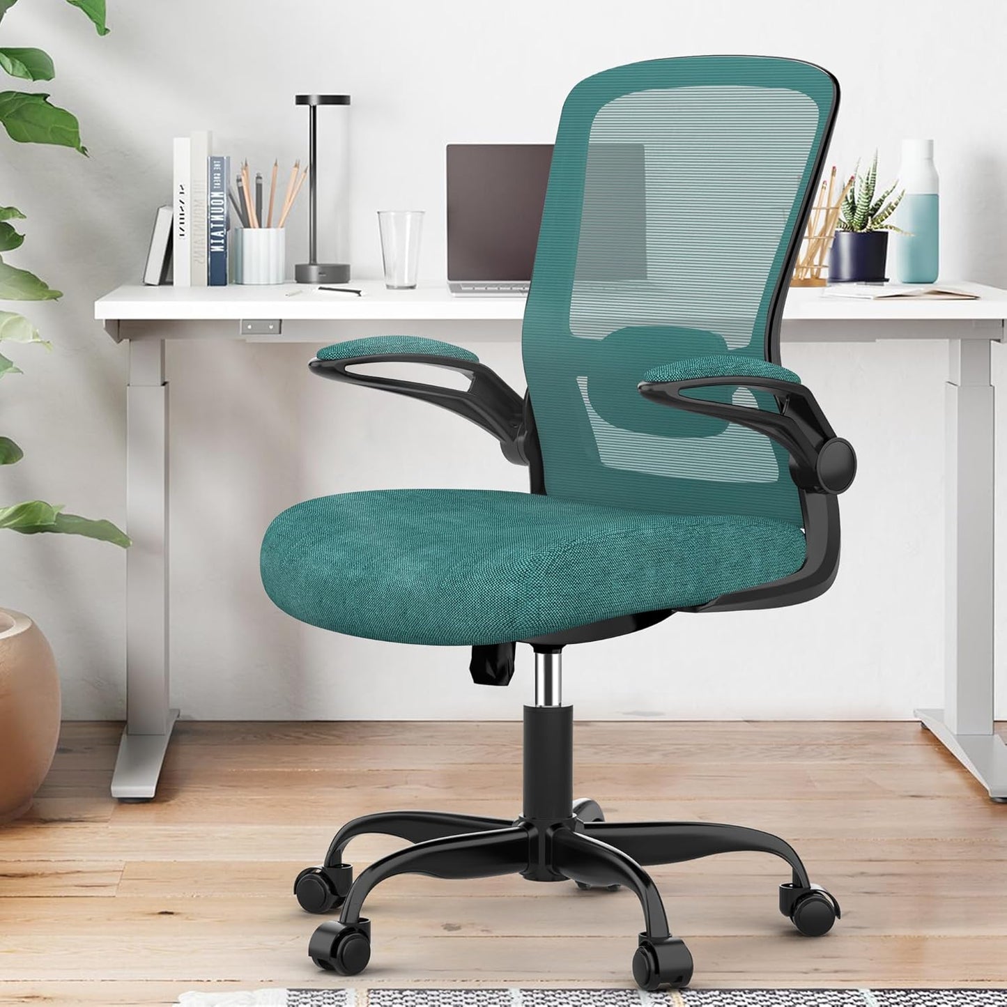 Mimoglad Ergonomic Office Chair - BIFMA Certified, Flip-up Armrests & 135° Recline, Adjustable Lumbar Support - Space-Saving Task Chair for Business/Team Office & Home (Black, 300lbs)