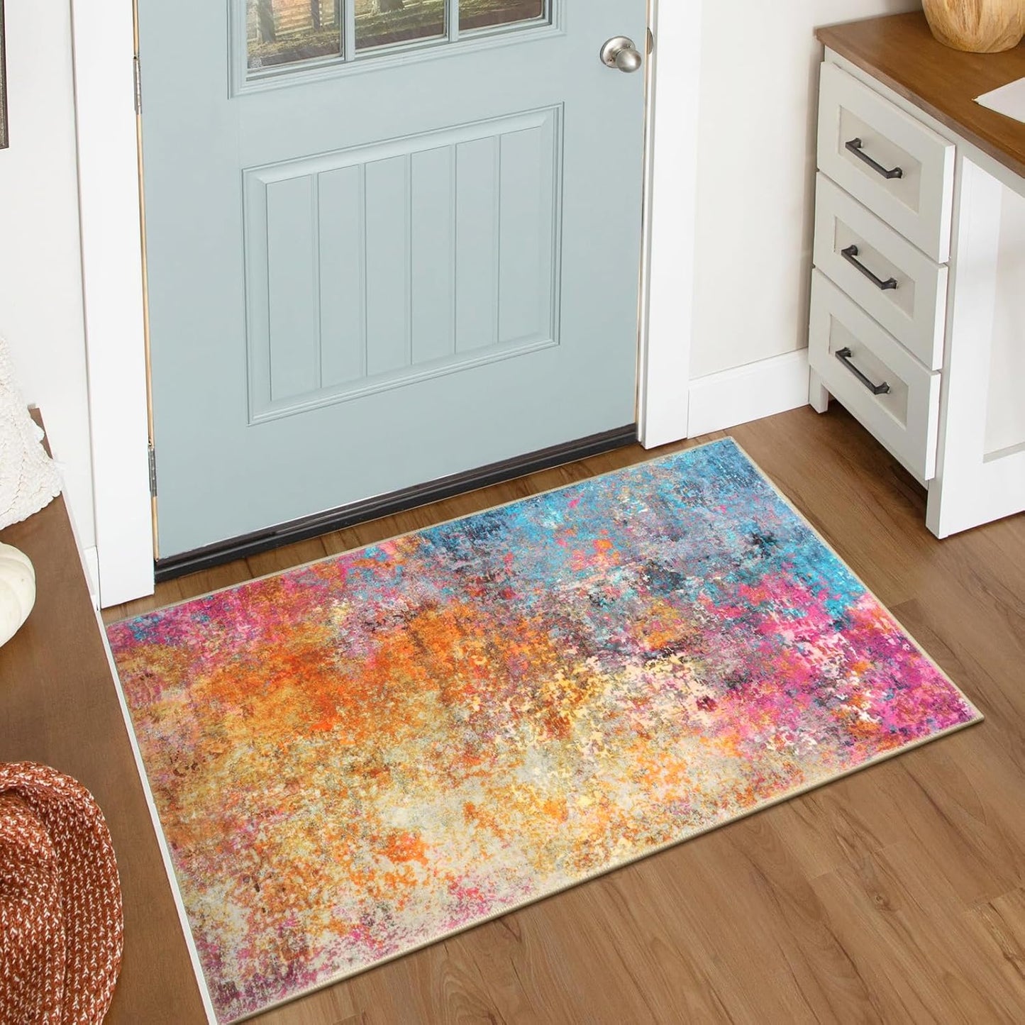 Lahome Modern Abstract Living Room Rug 8x10, Washable 8x10 Area Rugs for Bedroom Stain Resistant Non Slip, Large Red Soft Indoor Carpet for Dining Room Table Home Decor