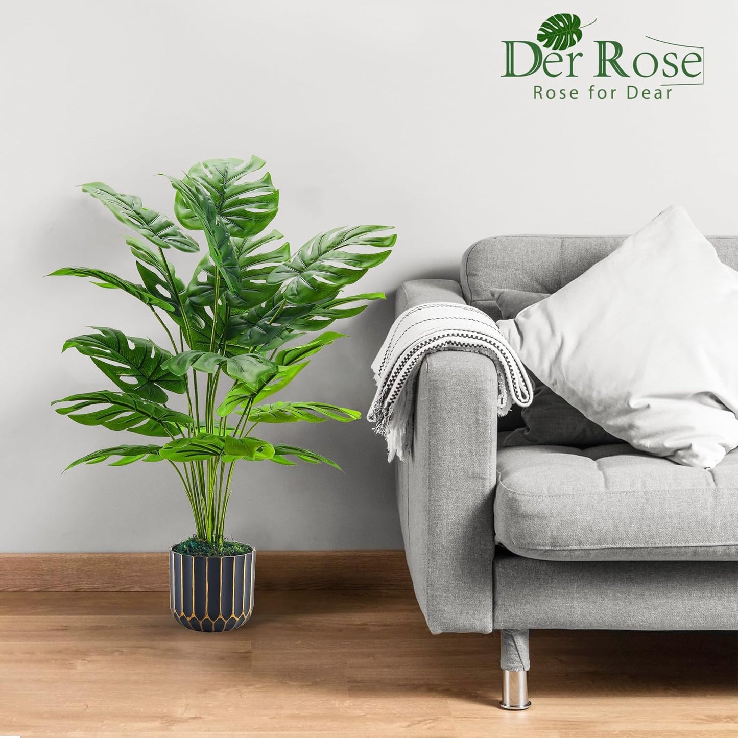 Der Rose Fake Plants Tall 28'' Artificial Monstera Faux Plants Indoor for Living Room Home House Decor
