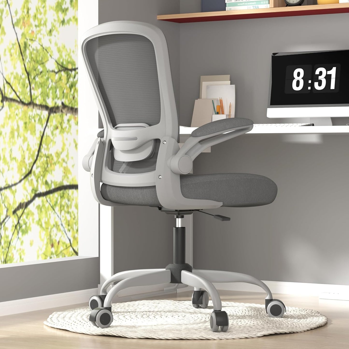 Mimoglad Ergonomic Office Chair - BIFMA Certified, Flip-up Armrests & 135° Recline, Adjustable Lumbar Support - Space-Saving Task Chair for Business/Team Office & Home (Black, 300lbs)