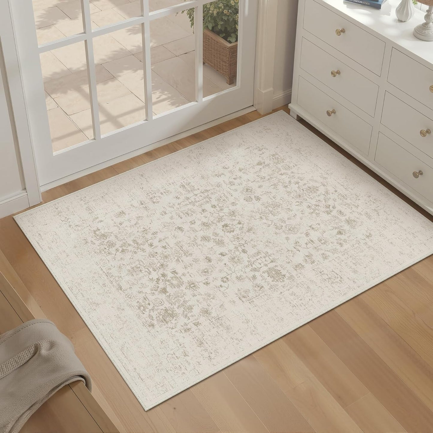 8x10 Machine Washable Rugs Brown Hallway Large Area Rug Indoor Accent Rug Floral Low Pile Carpet Soft Throw Aesthetic Rug Bedroom Living Room Office Dining Room Kitchen Laundry Room