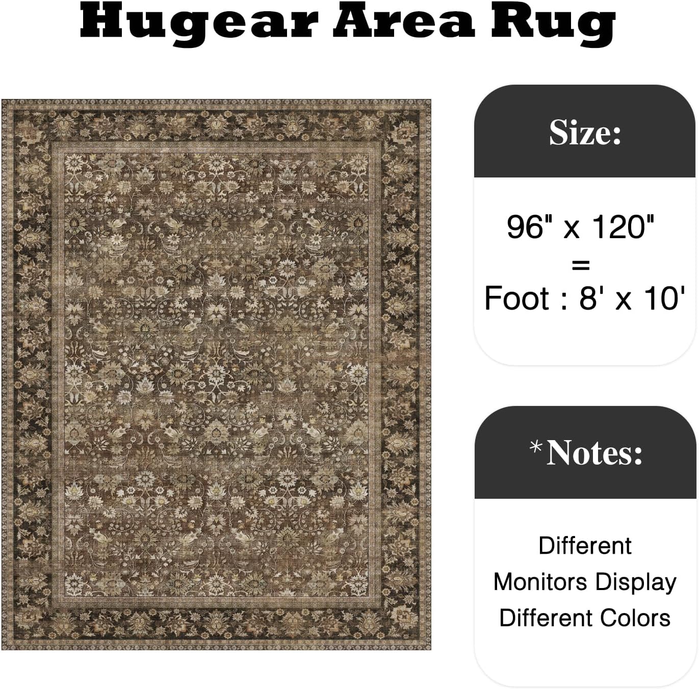 8x10 Machine Washable Rugs Brown Hallway Large Area Rug Indoor Accent Rug Floral Low Pile Carpet Soft Throw Aesthetic Rug Bedroom Living Room Office Dining Room Kitchen Laundry Room