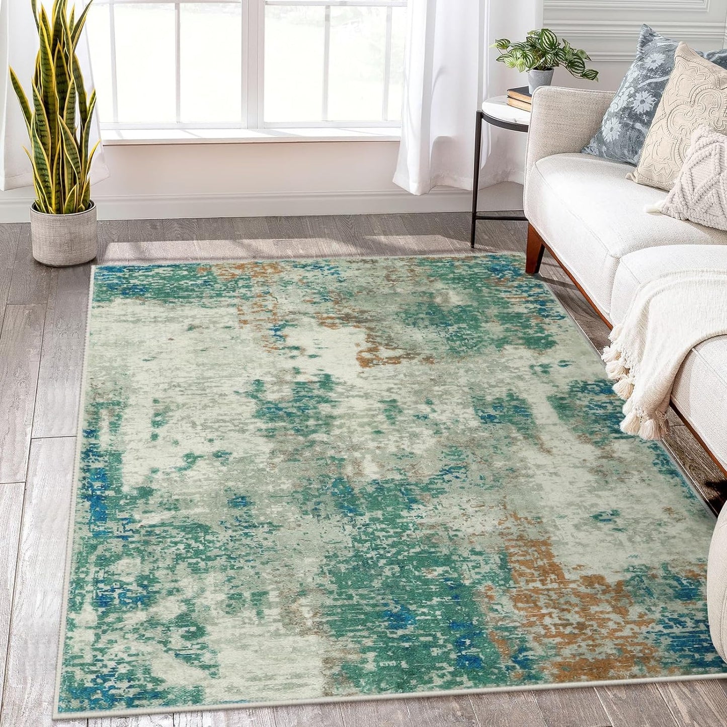 Lahome Modern Abstract Living Room Rug 8x10, Washable 8x10 Area Rugs for Bedroom Stain Resistant Non Slip, Large Red Soft Indoor Carpet for Dining Room Table Home Decor