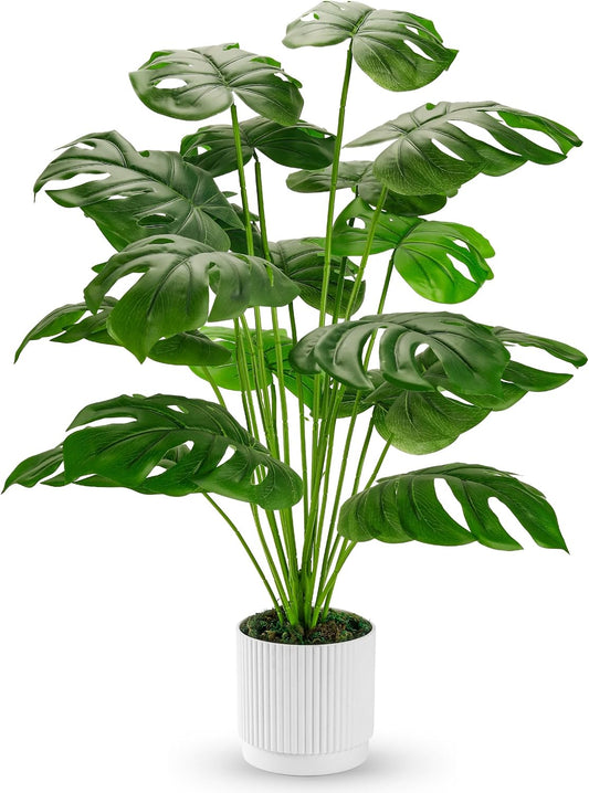 Der Rose 28" Fake Plants Large Artificial Monstera Faux Potted Plants Indoor Tall for Outdoor Floor Front Porch Tree Decor