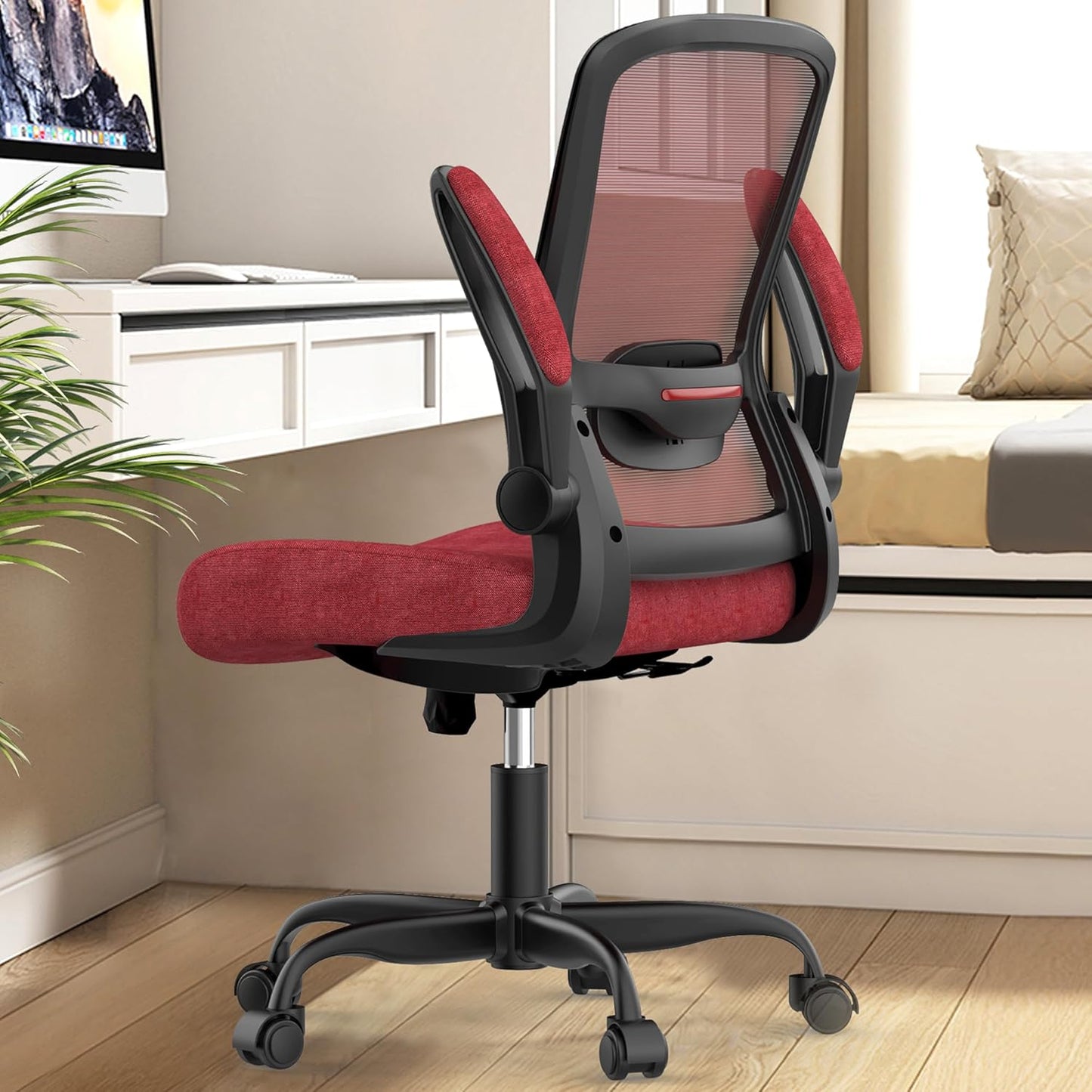 Mimoglad Ergonomic Office Chair - BIFMA Certified, Flip-up Armrests & 135° Recline, Adjustable Lumbar Support - Space-Saving Task Chair for Business/Team Office & Home (Black, 300lbs)
