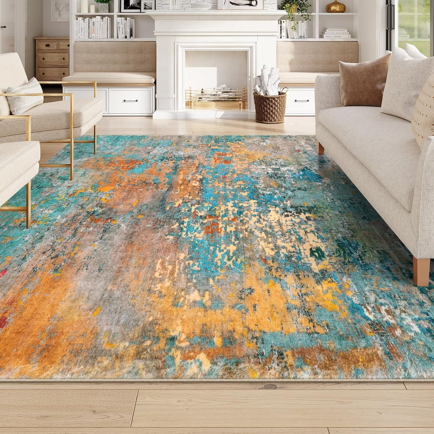 Lahome Modern Abstract Living Room Rug 8x10, Washable 8x10 Area Rugs for Bedroom Stain Resistant Non Slip, Large Red Soft Indoor Carpet for Dining Room Table Home Decor