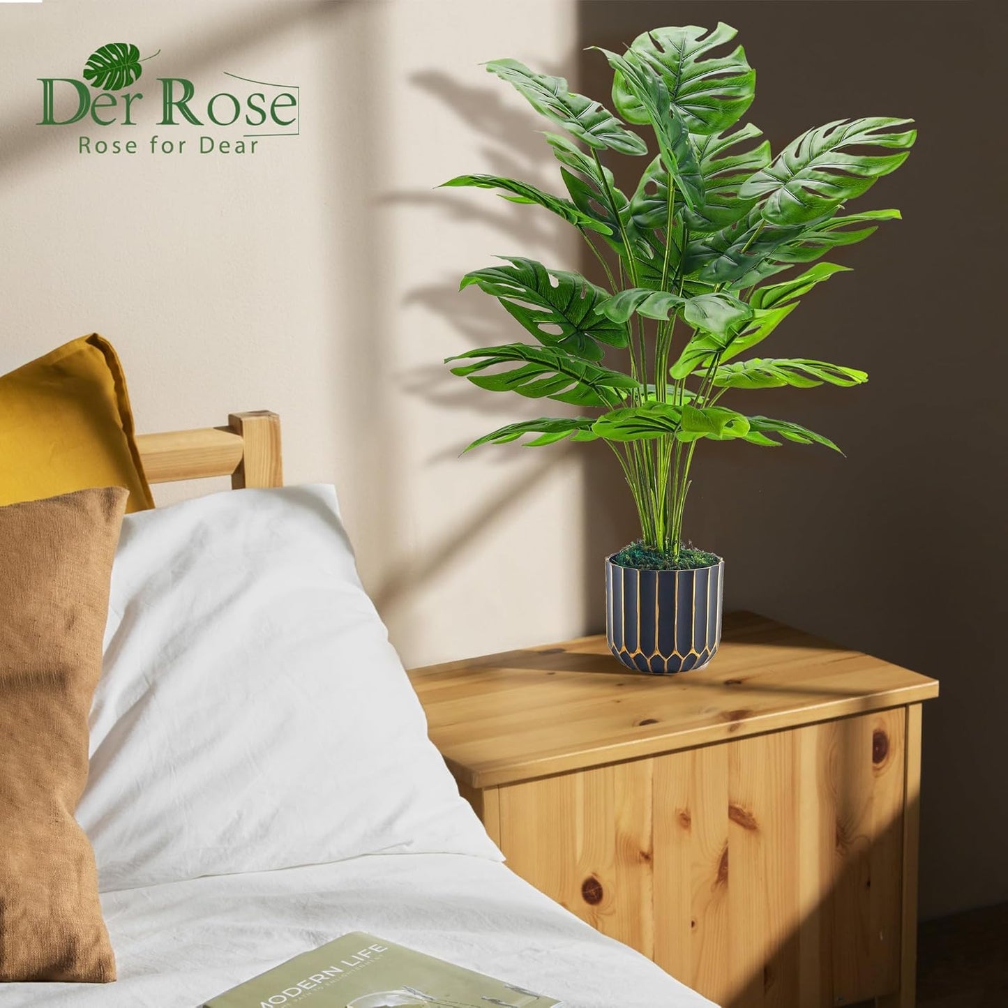 Der Rose Fake Plants Tall 28'' Artificial Monstera Faux Plants Indoor for Living Room Home House Decor