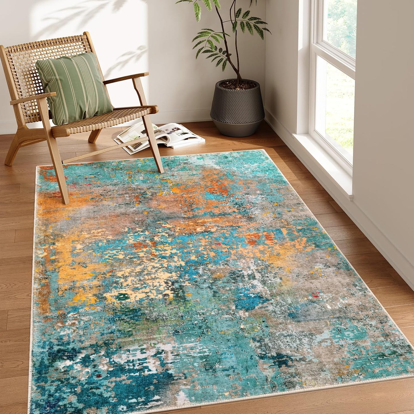 Lahome Modern Abstract Living Room Rug 8x10, Washable 8x10 Area Rugs for Bedroom Stain Resistant Non Slip, Large Red Soft Indoor Carpet for Dining Room Table Home Decor
