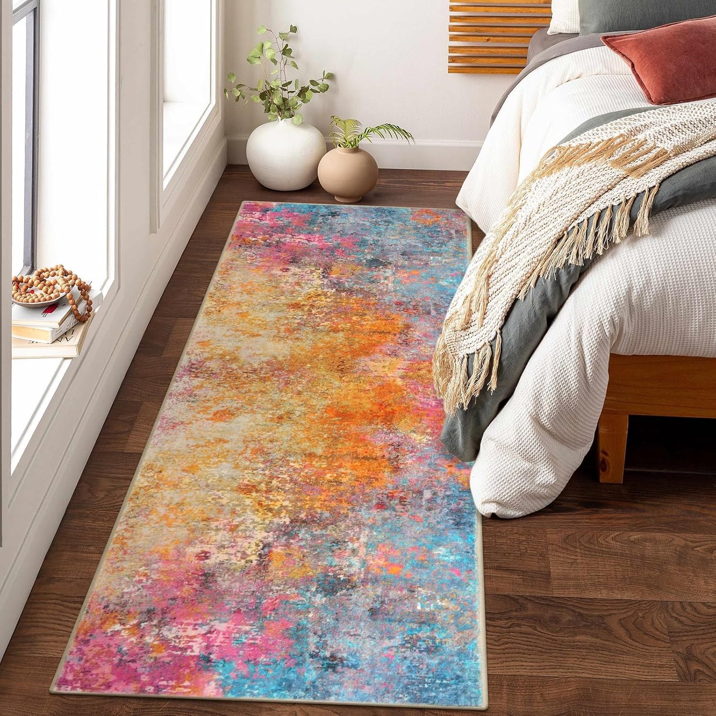 Lahome Modern Abstract Living Room Rug 8x10, Washable 8x10 Area Rugs for Bedroom Stain Resistant Non Slip, Large Red Soft Indoor Carpet for Dining Room Table Home Decor