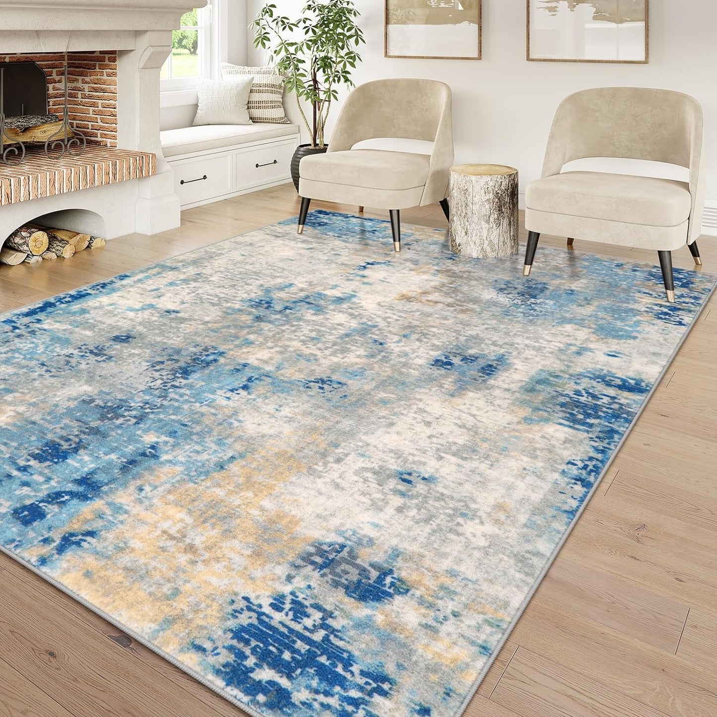 Lahome Modern Abstract Living Room Rug 8x10, Washable 8x10 Area Rugs for Bedroom Stain Resistant Non Slip, Large Red Soft Indoor Carpet for Dining Room Table Home Decor