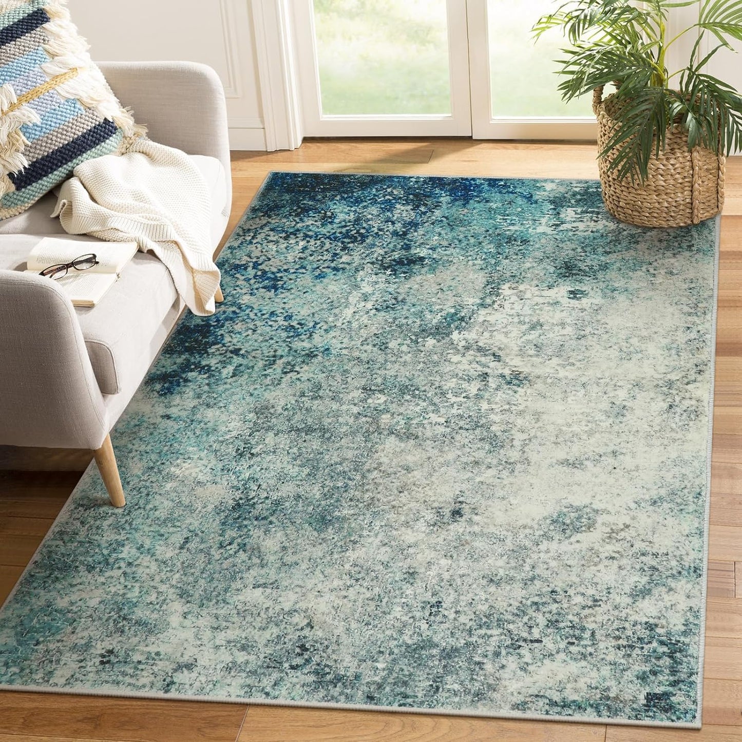 Lahome Modern Abstract Living Room Rug 8x10, Washable 8x10 Area Rugs for Bedroom Stain Resistant Non Slip, Large Red Soft Indoor Carpet for Dining Room Table Home Decor