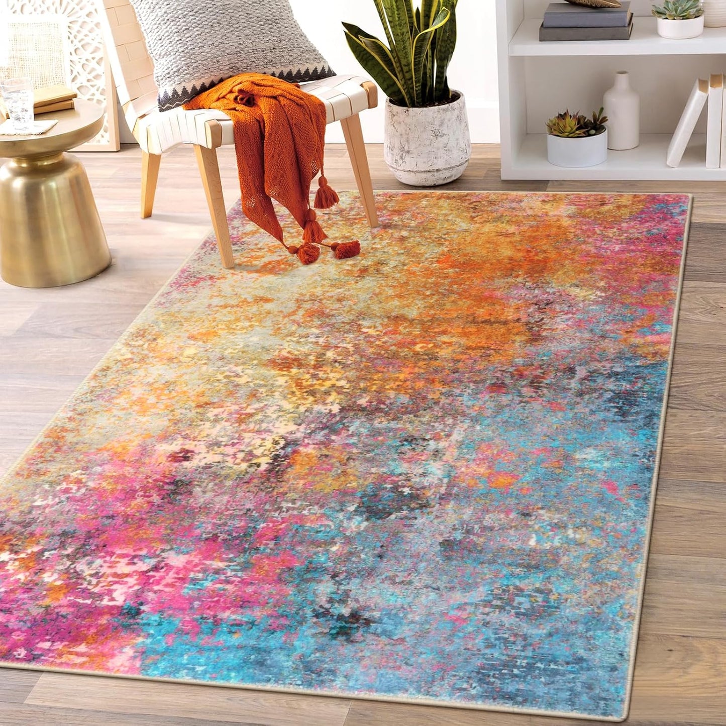 Lahome Modern Abstract Living Room Rug 8x10, Washable 8x10 Area Rugs for Bedroom Stain Resistant Non Slip, Large Red Soft Indoor Carpet for Dining Room Table Home Decor