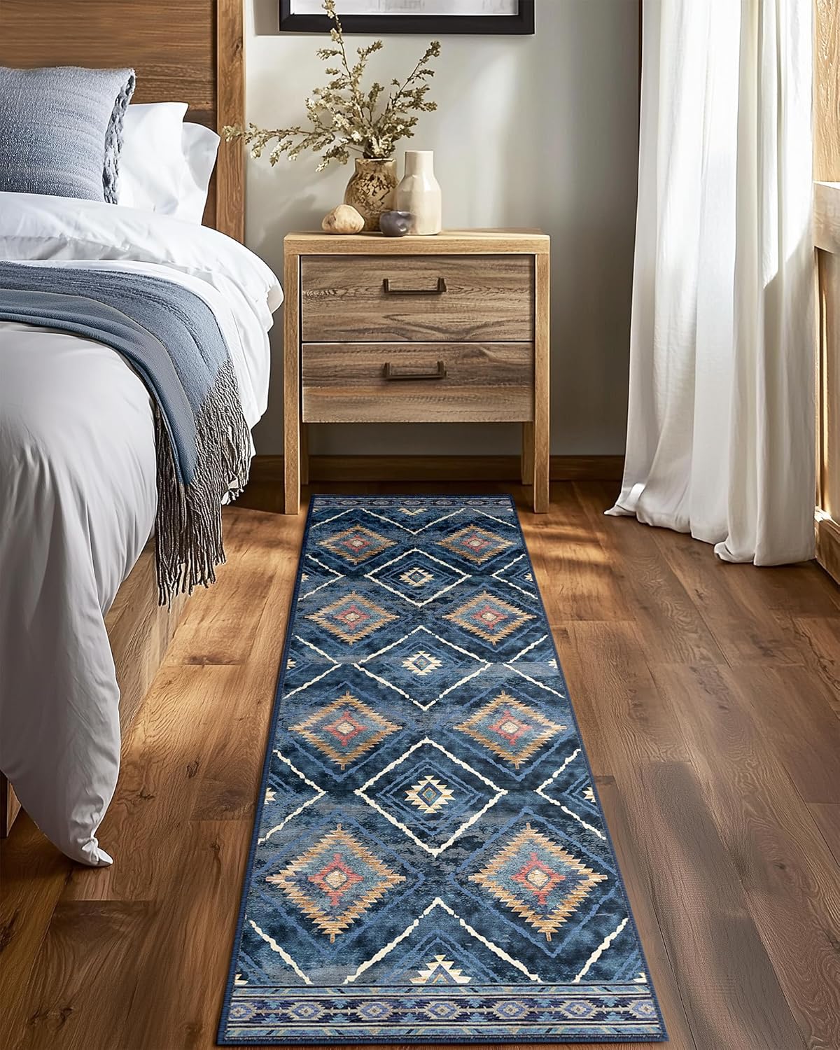 Area Rug 8x10 Rug Machine Washable Non-Slip Low Pile Print Pattern Western Rug for Living Room Bedroom Entryway Tribal Series -Cream/Camel