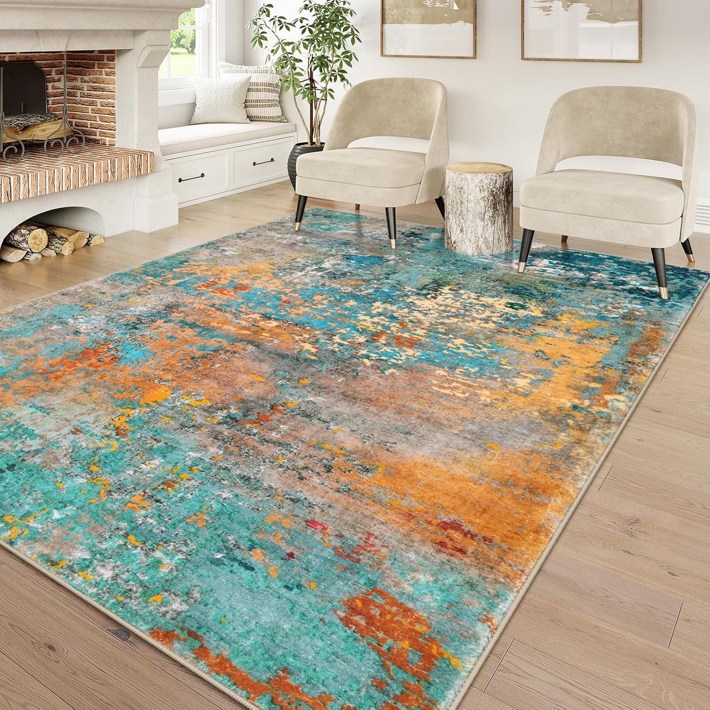 Lahome Modern Abstract Living Room Rug 8x10, Washable 8x10 Area Rugs for Bedroom Stain Resistant Non Slip, Large Red Soft Indoor Carpet for Dining Room Table Home Decor