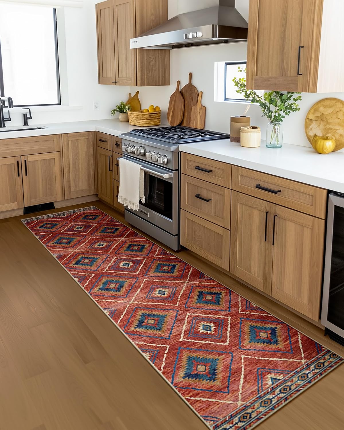 Area Rug 8x10 Rug Machine Washable Non-Slip Low Pile Print Pattern Western Rug for Living Room Bedroom Entryway Tribal Series -Cream/Camel