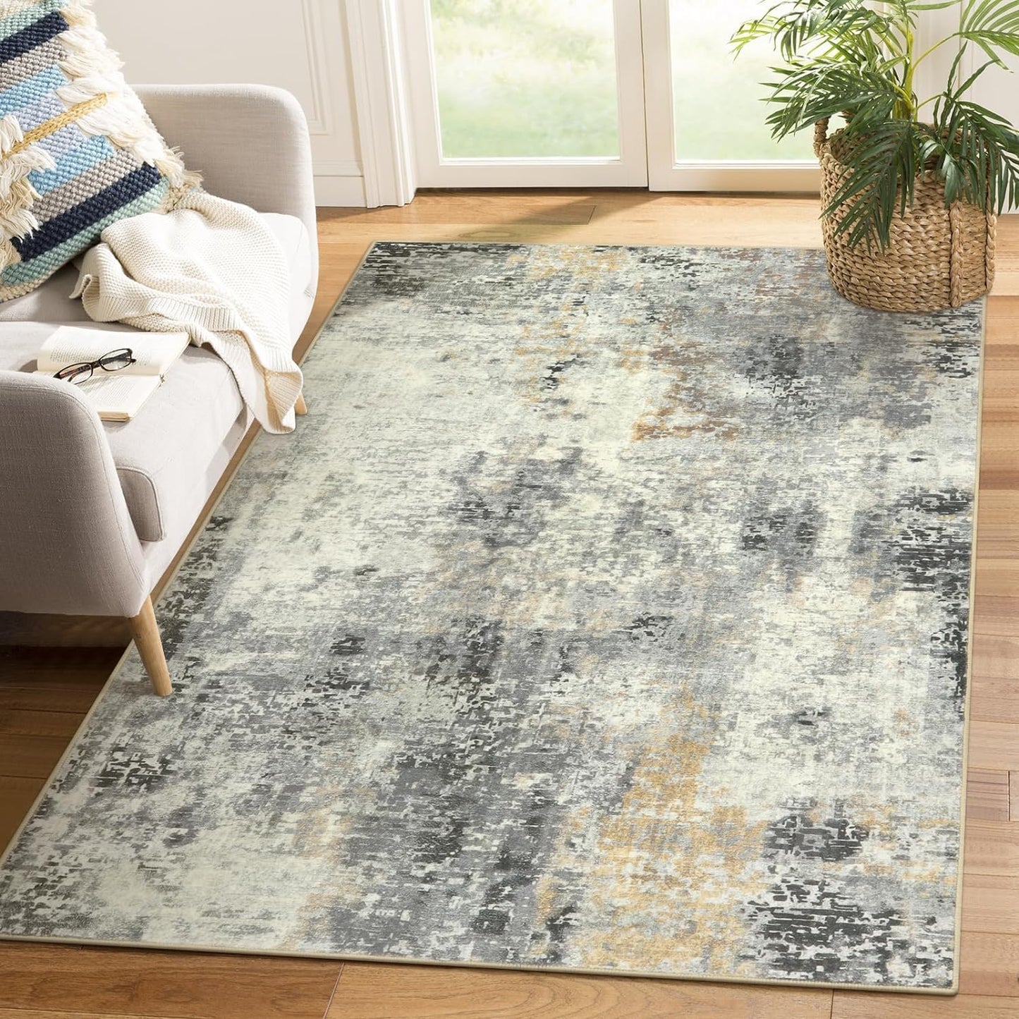 Lahome Modern Abstract Living Room Rug 8x10, Washable 8x10 Area Rugs for Bedroom Stain Resistant Non Slip, Large Red Soft Indoor Carpet for Dining Room Table Home Decor