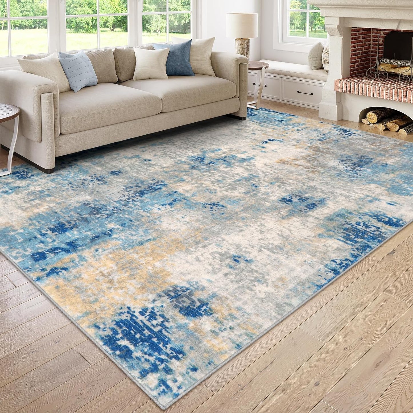Lahome Modern Abstract Living Room Rug 8x10, Washable 8x10 Area Rugs for Bedroom Stain Resistant Non Slip, Large Red Soft Indoor Carpet for Dining Room Table Home Decor