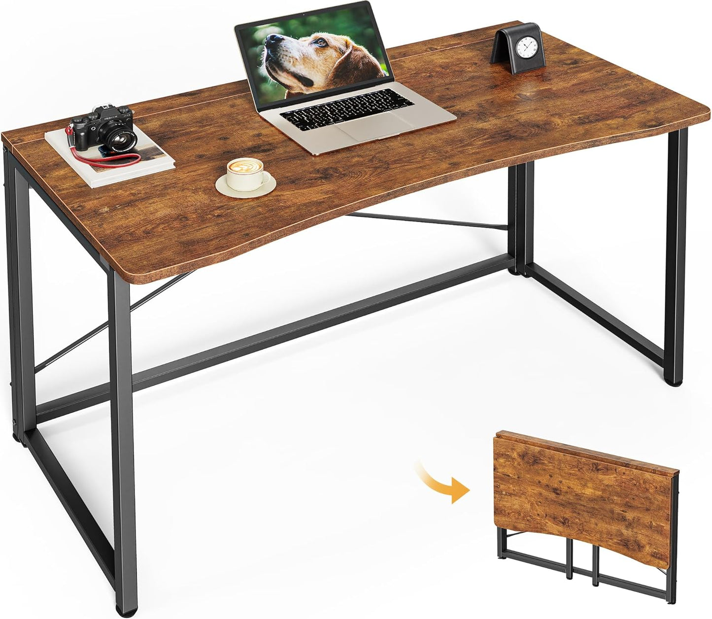Huuger Folding Desk for Small Spaces, 39.3 Inch Foldable Computer Table, for Home Office, Study, Bedroom, Dorm, Space Saving, Small Writing Work Office Computer Desk, Easy to Fold, Oak